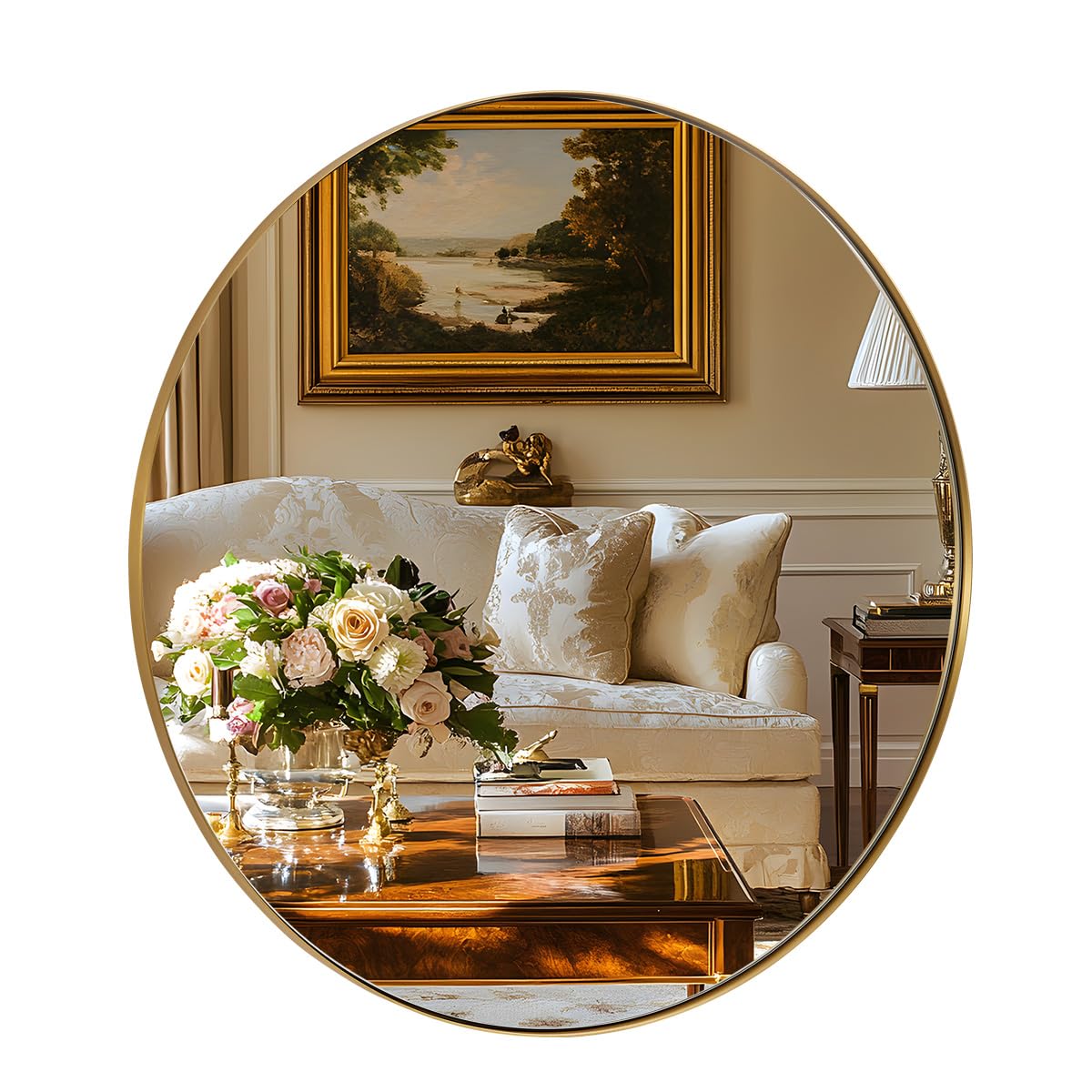 ANDY STAR 30'' Round Gold Wall Mirror - Brushed Brass Frame, Stainless Steel Metal, Modern Bathroom Living Room Bedroom Decor - Perfect for Vanity, Entryway, and Home Styling