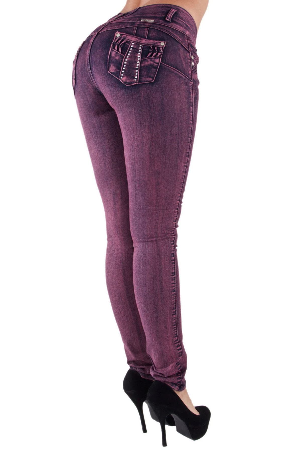 Plus & Junior Size Butt Lift Levanta Cola Skinny Pink Denim Women's Jeans - Flattering High-Waisted Stretch Jeans for Curvy Women | Perfect for Casual Wear, Night Out & Bodycon Outfits
