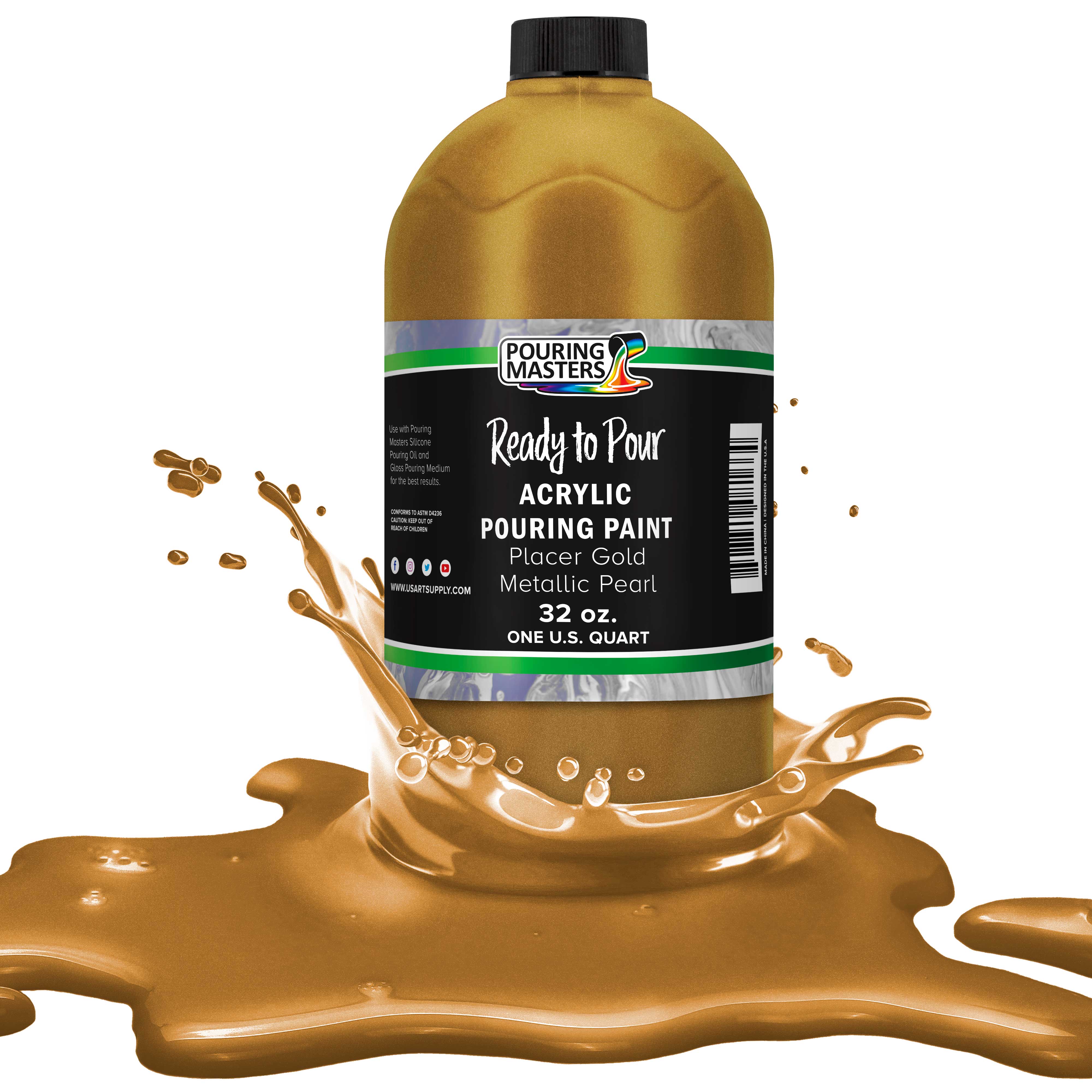 Premium 32oz Placer Gold Metallic Pearl Acrylic Pouring Paint - Ready to Use Water-Based Art Paint for Canvas, Wood, Crafts, Tile & Rocks - Perfect for Fluid Art, DIY Home Decor & Creative Projects
