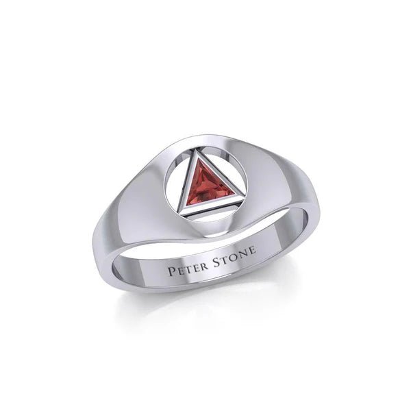 Sterling Silver Sobriety Triangle Inlaid Ring TRI1932 - Elegant Jewelry for Recovery, Sobriety Gifts & Everyday Wear