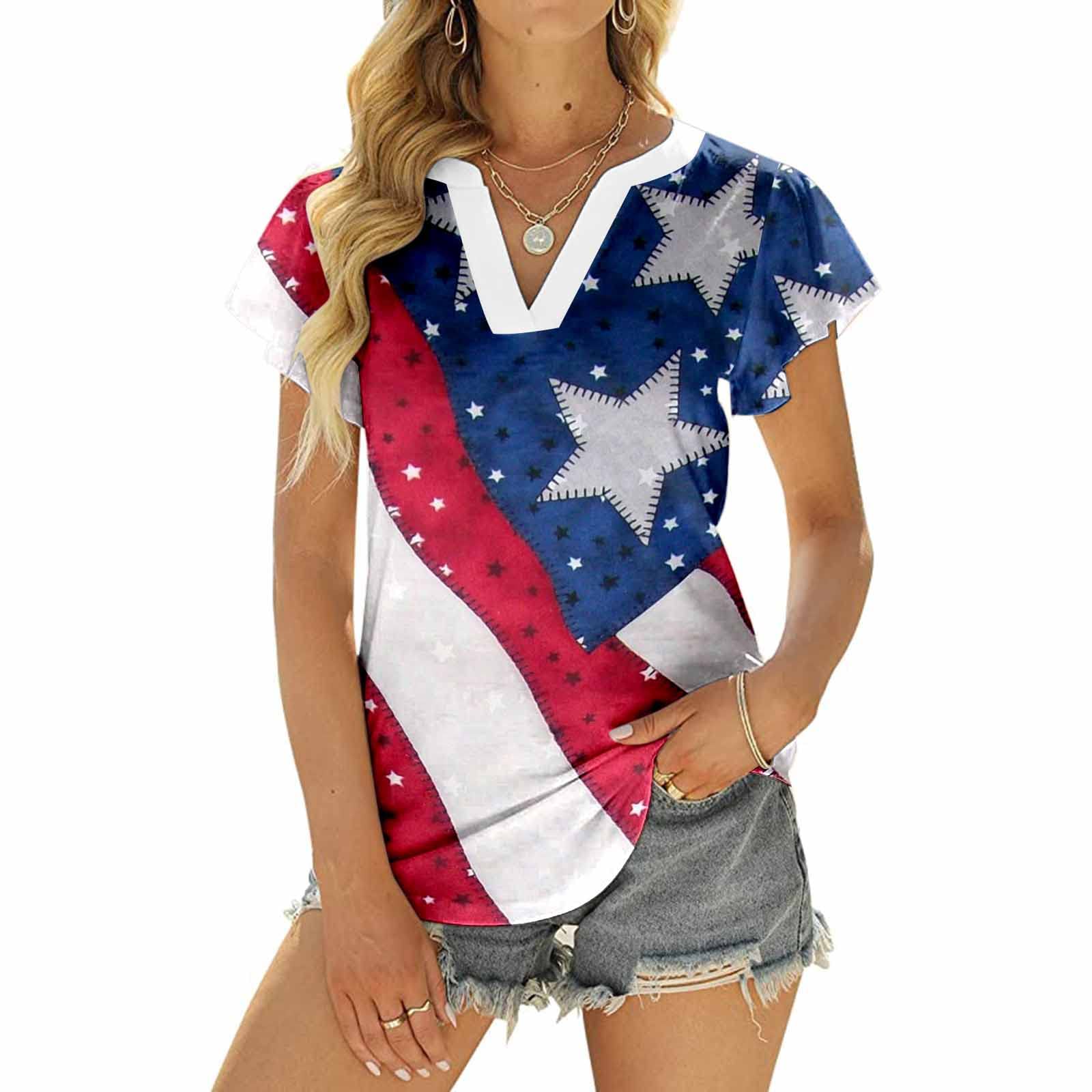 Women's 4th of July Tops - Patriotic USA Flag Short Sleeve Tunic Blouse for Summer Casual Wear | Perfect for Independence Day Celebrations, BBQ Parties & Festive Outfits