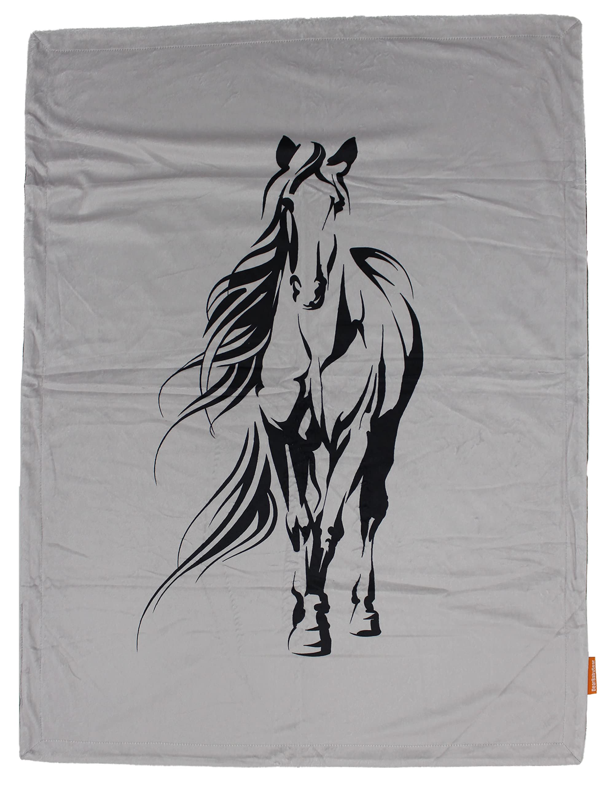 Premium Double Layer Baby Blanket for Newborns & Toddlers - Gender Neutral Nursery Blanket for Boys & Girls - Soft Faux Quilt Design with Black Horse on Gray Print - 40x30 Inches - Perfect for Crib, Stroller, Swaddle & Gift Giving