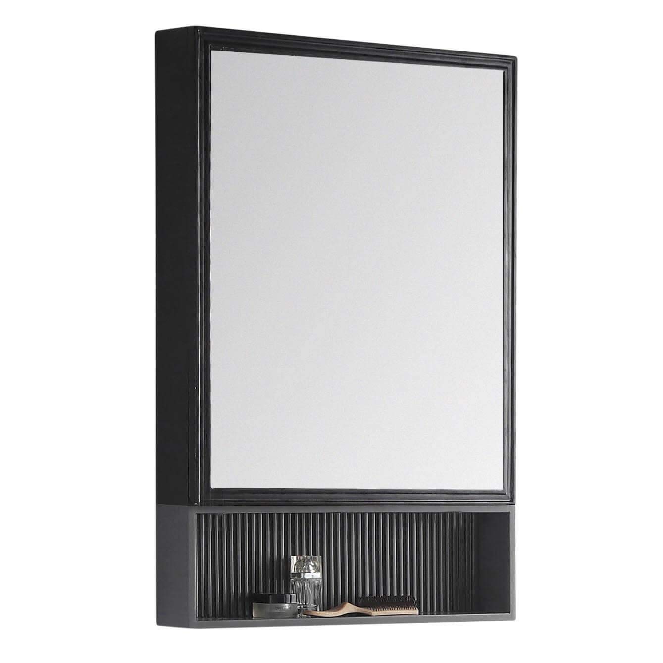 Fine Fixtures Dakota 21-Inch Wide Black Medicine Cabinet with Rock Grey Shelf - Bathroom Storage for Toiletries & Essentials