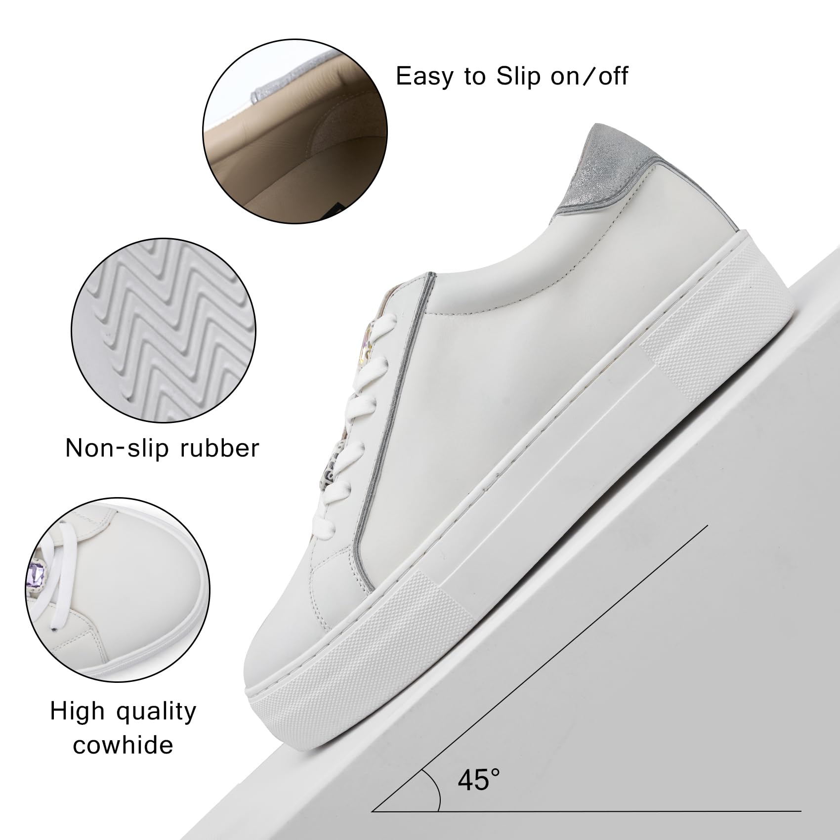 Women's Fashion Leather Platform Sneakers - Comfortable Casual Walking Shoes for Everyday Wear | Perfect for Work, Travel & Street Style Outfits