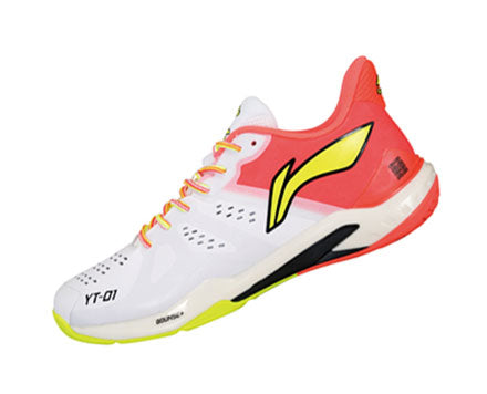 Li Ning YunTing Unisex Badminton Shoes - Breathable Lightweight Court Sneakers for Men & Women (White/Red, AYAS028-4) - Perfect for Indoor Sports, Badminton Training & Casual Wear