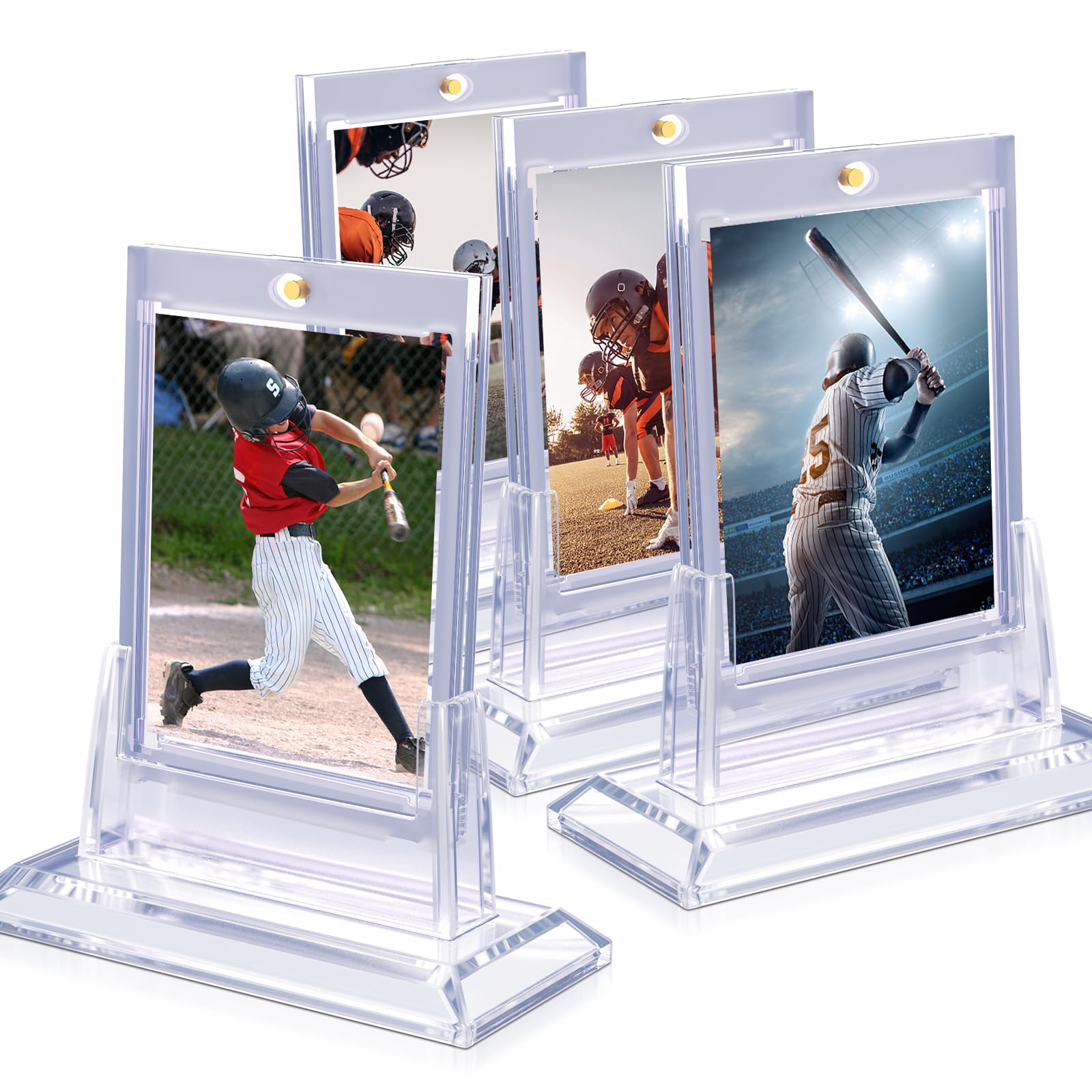4Pcs Magnetic Card Holders for Trading & Sports Cards - 35pt Acrylic Hard Protectors with 4 Display Stands | Perfect for Baseball, Game & Standard Cards Storage, Collection & Showcase (Ideal for Collectors, Tournaments & Home Displays)