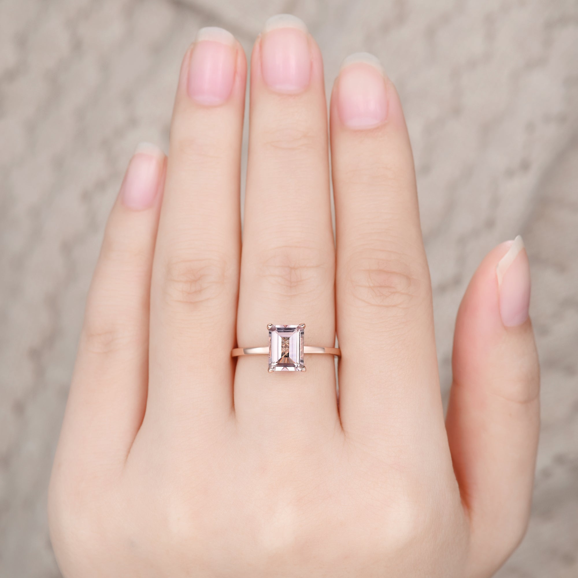 6x8mm Emerald Cut Morganite Solitaire Engagement Ring with Diamond Hidden Halo - Perfect for Proposals, Anniversaries & Bridal Jewelry