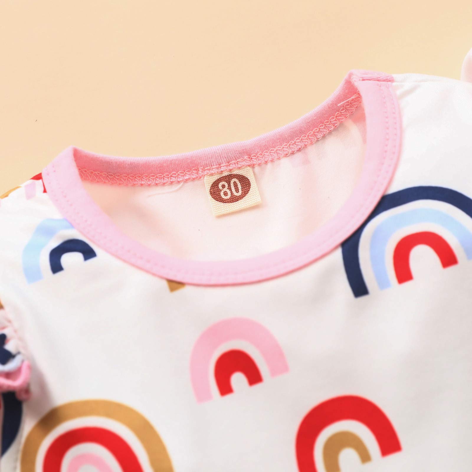 Rainbow Print Baby Girl Romper Set with Ruffles - Autumn Outfits for 0-6 Months (Pink) | Perfect for Fall Photoshoots, Playdates & Special Occasions