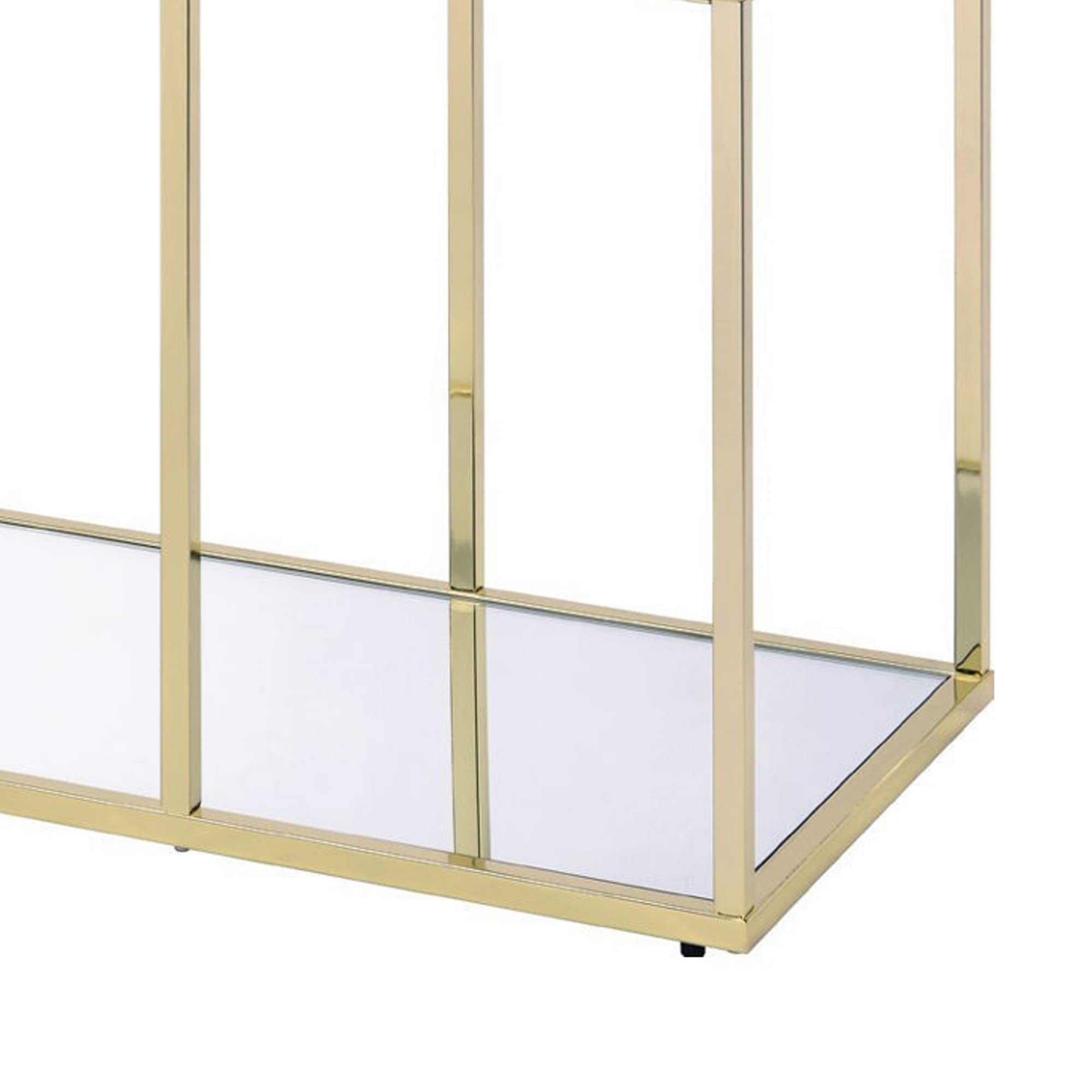 Benjara 3-Tier Gold Metal Sofa Table with Tempered Glass Shelves - Modern End Table for Living Room, Bedroom, or Office Decor