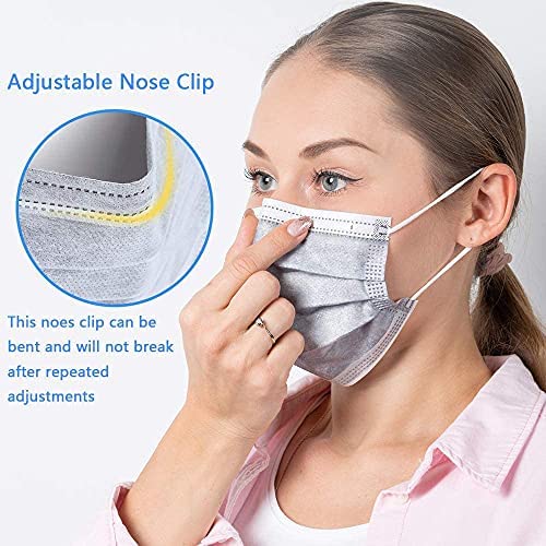 Wisezag 100-Pack Grey 3-Ply Disposable Face Masks with Nose Clip - Breathable & Comfortable for Daily Use, Travel, Work, and Public Safety Protection