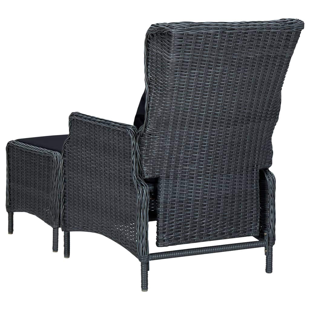**Dark Gray Reclining Garden Chair with Cushions & Footstool – Outdoor Patio, Balcony, Terrace Lounge Seating – Durable Poly Rattan Furniture for Relaxing & Sunbathing**
