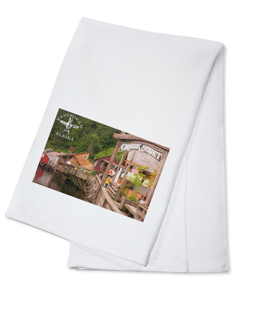 100% Cotton Tea Towel - Ketchikan Alaska Creek Street Design - Decorative Hand Towel for Kitchen & Home - Perfect for Dish Drying, Gift Giving & Coastal Decor