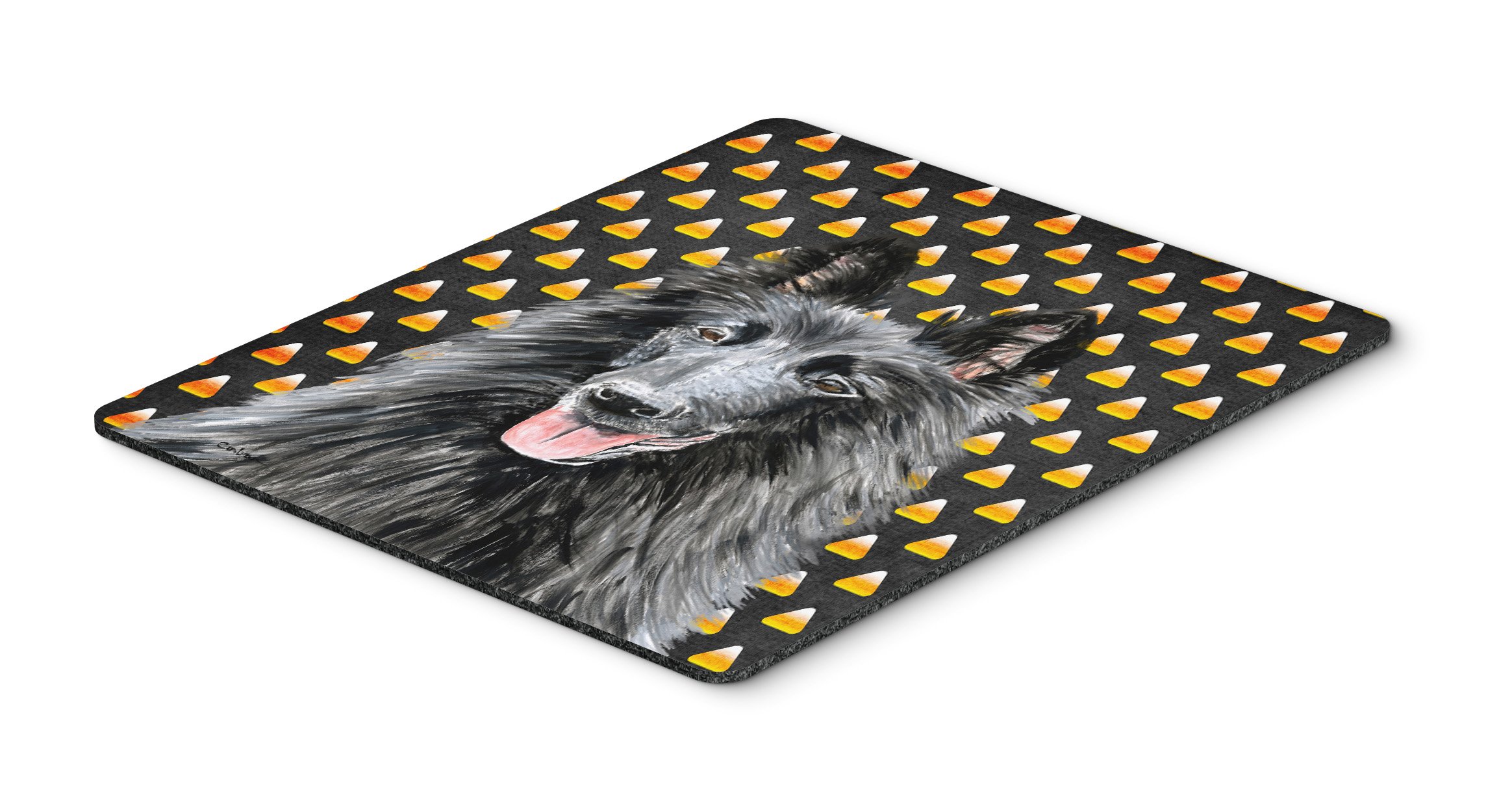 Belgian Sheepdog Candy Corn Halloween Portrait Mouse Pad - Large Washable Non-Slip Desk Mat for Home Office, Gaming & Computer Work | Cute Dog-Themed Mousepad for Halloween Decor & Workstation Accessories