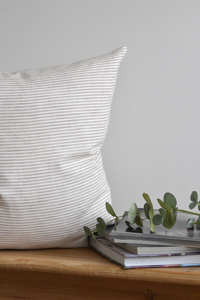 Premium Austin Linen Pillow Cover - 22x22 Inch White with Natural Stripes | Soft & Breathable Linen Fabric | Perfect for Bedroom, Living Room & Home Decor