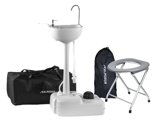 Alpcour Portable Toilet with Built-in Sink - 17L Water Capacity Camping Toilet for RV, Boat, Travel & Outdoor Adventures | Compact Commode with Travel Bags for Emergency, Road Trips & Off-Grid Living