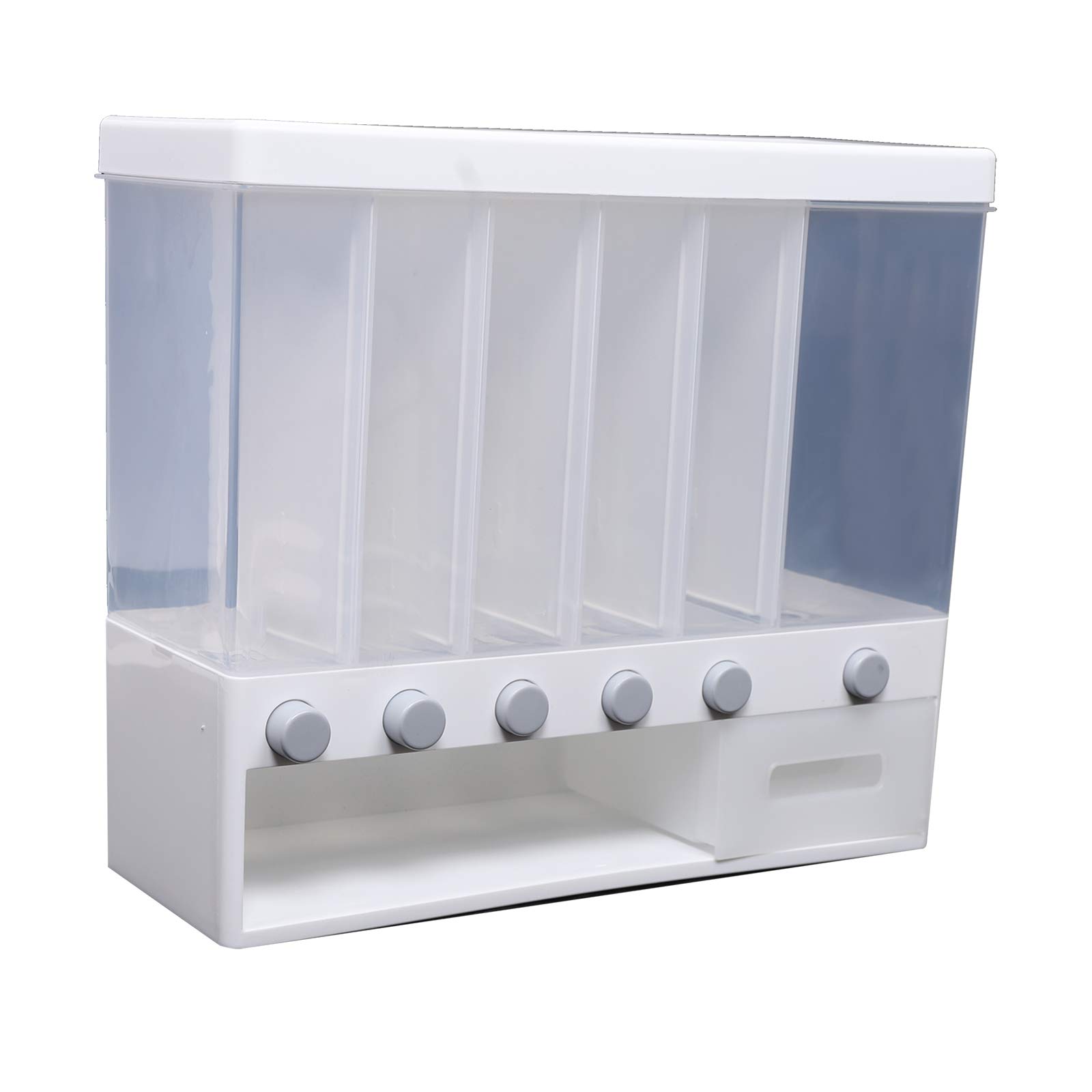 6-Grid Wall-Mounted Dry Food Dispenser - Space Saving Kitchen Organizer for Cereal, Pasta, Rice & Snacks - Perfect for Pantry, Dorm Room or Small Kitchen Storage