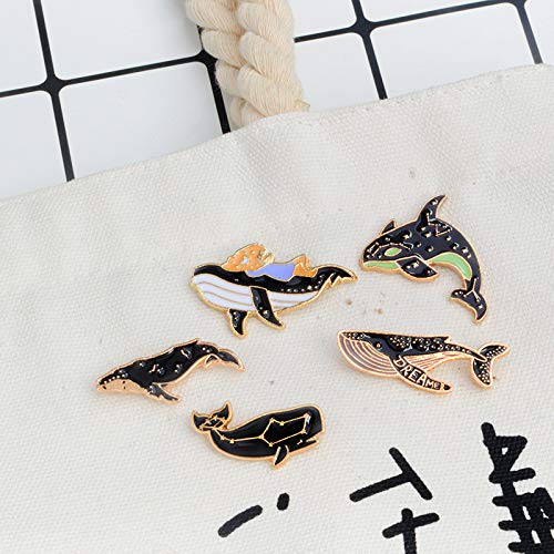 5-Piece Cute Cartoon Enamel Pin Set - Punk Brooches & Lapel Pins for Women, Girls & Kids - Whale Design - Costume, Clothing & Bag Accessories - Perfect for School, Gifts & Fashion Outfits