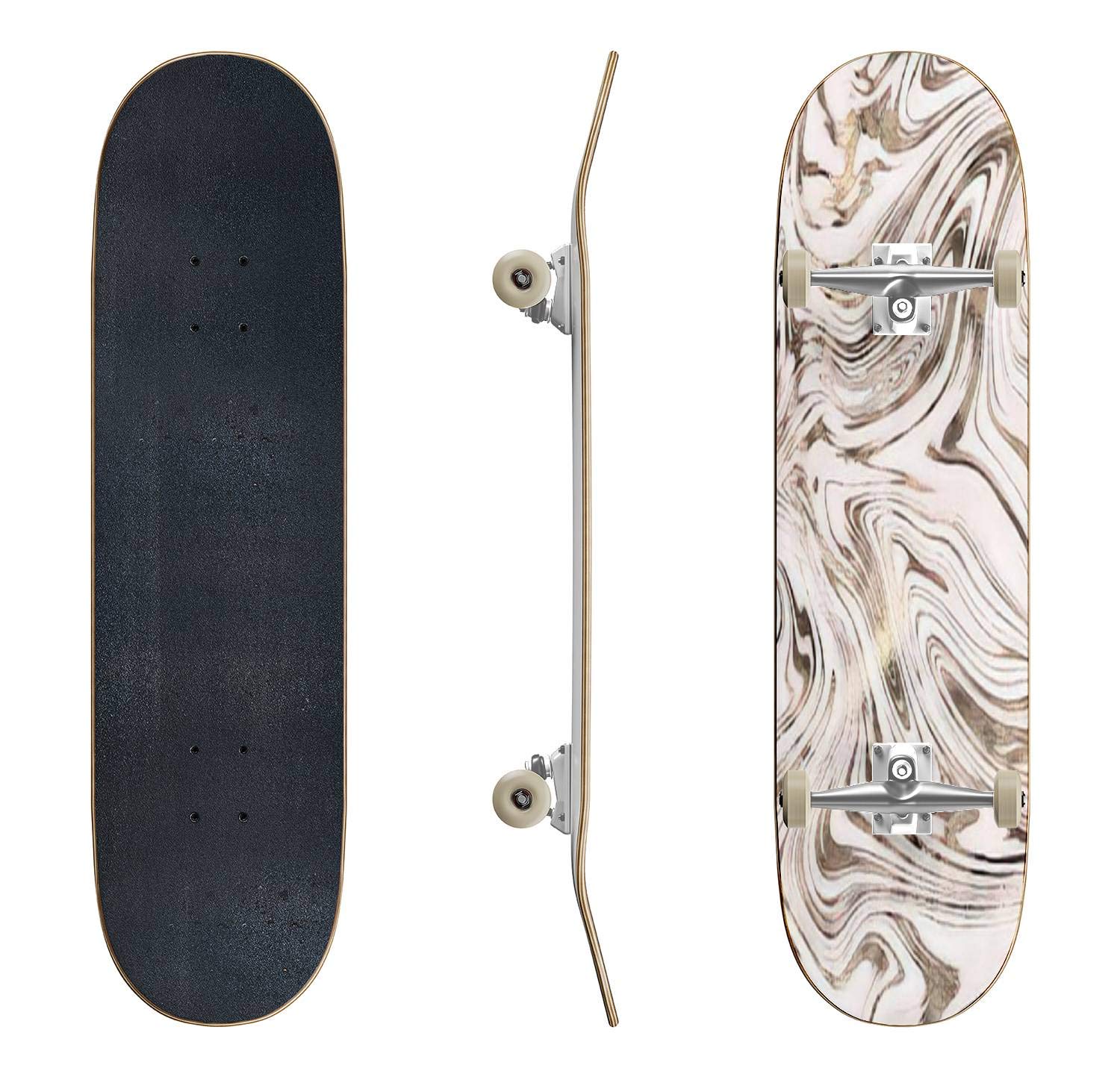 Premium Marble Rose Gold Skateboard with Liquid Metallic Finish - Classic Concave Design for Beginners & Professionals - Perfect for Street Skating, Tricks & Extreme Sports | Cool Teen Gift Idea for Boys & Girls
