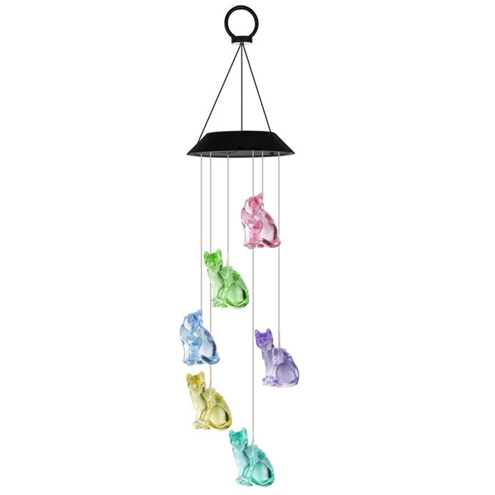 Solar-Powered Color Changing Cat Wind Chime - Outdoor Hanging Wind Bell with LED Lights, Weatherproof ABS Material for Garden, Patio, Yard Decor (Black) | Perfect for Halloween, Christmas & Backyard Ambiance