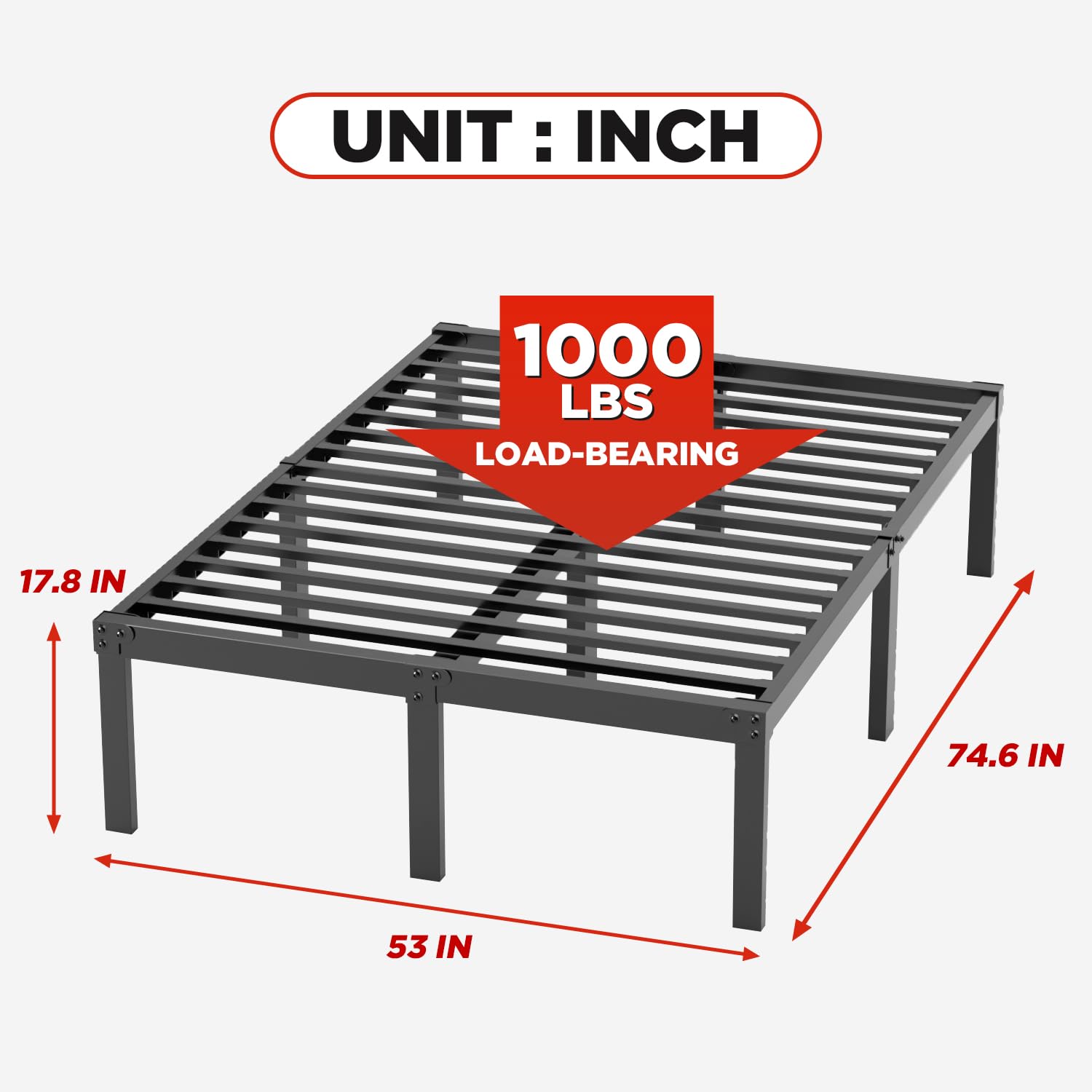 FDW Full Size Metal Platform Bed Frame - 18 Inch Heavy Duty Steel Slat Mattress Foundation, No Box Spring Needed, Noise-Free & Easy Assembly with Under-Bed Storage - Perfect for Modern Bedrooms, Guest Rooms & Small Spaces