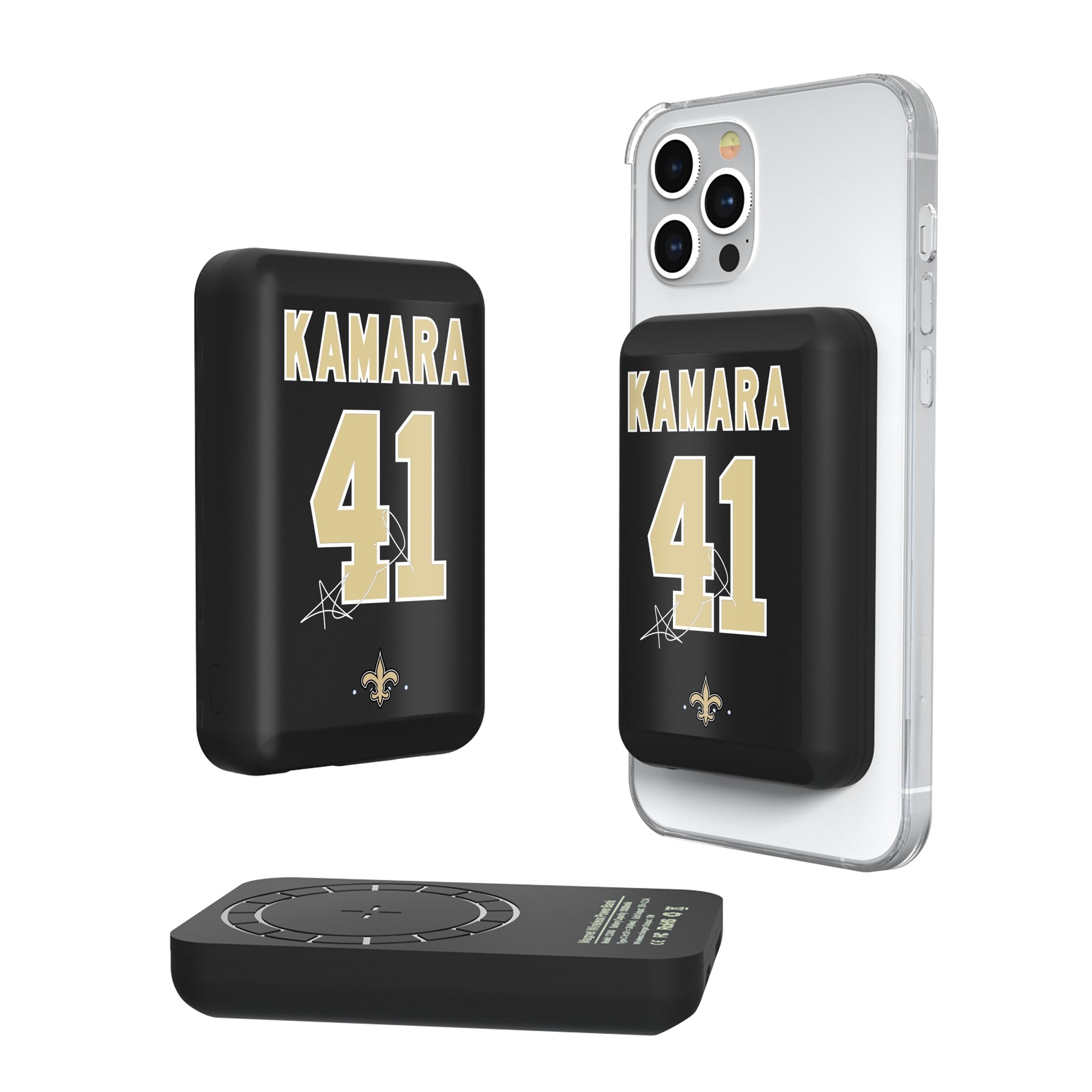 Alvin Kamara New Orleans Saints 41 Ready Wireless Mag Power Bank - Portable 10000mAh Magnetic Charger for iPhone 14/13/12 - Perfect for Travel, Work & Game Day Support