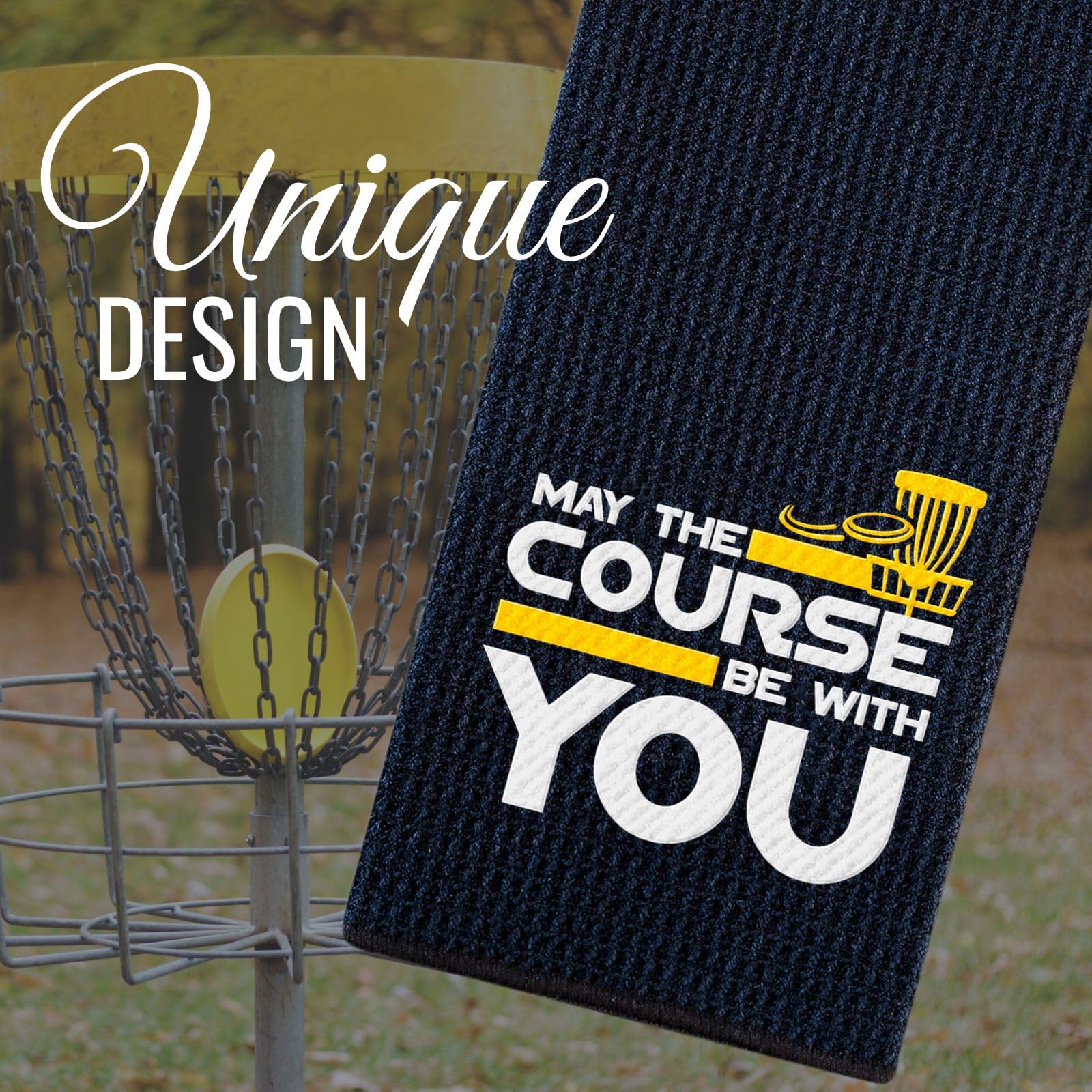 Premium Disc Golf Towel - 16”x 24” Microfiber Golf Towel for Players | May The Course Be With You | Perfect for Wiping Discs, Hands & Equipment During Play | Black