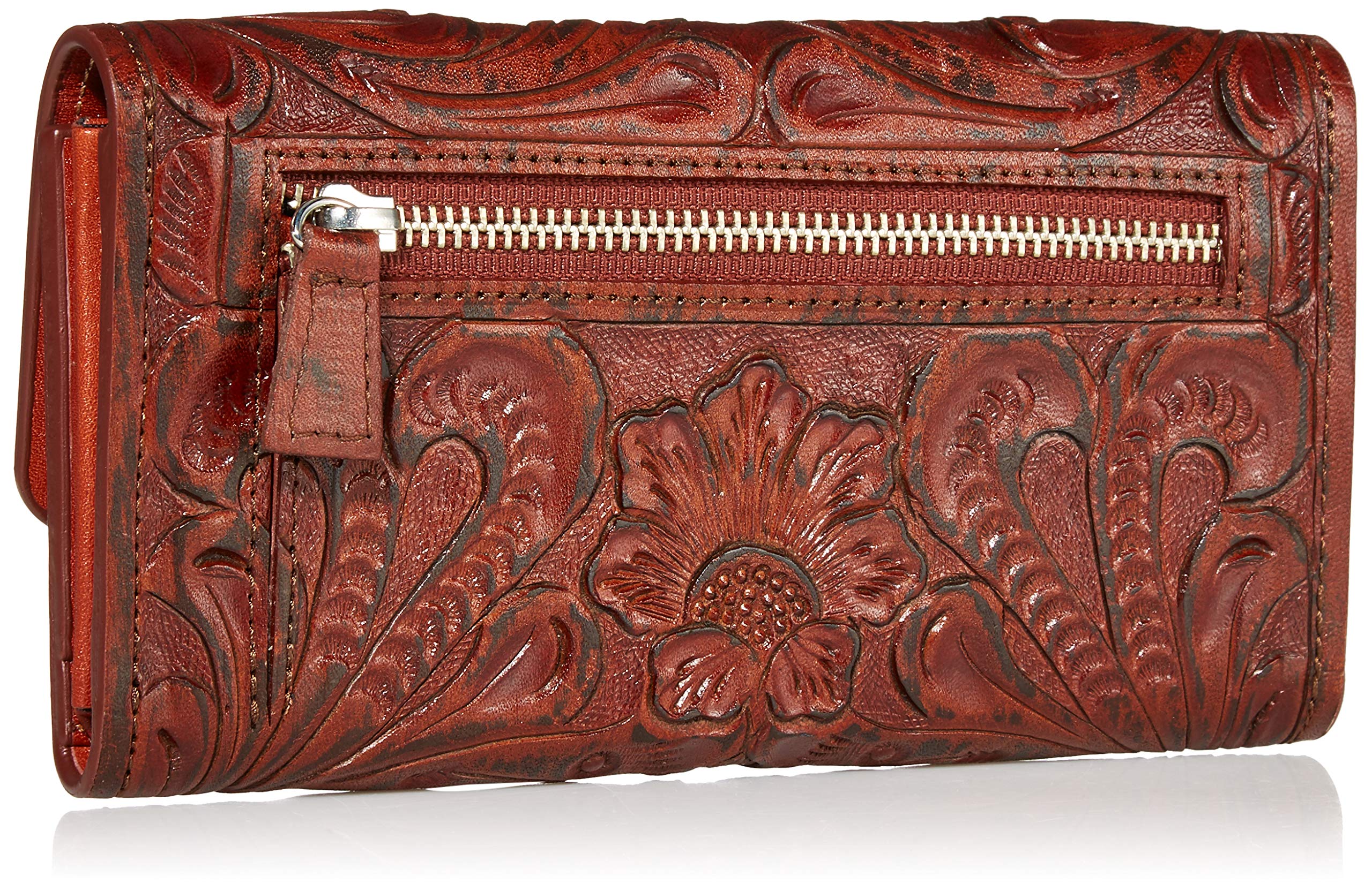 Mauzari Geneva Women's Tooled Leather Wallet - Genuine Leather RFID Blocking Bifold Wallet for Women (Parota Brown) - Perfect for Everyday Use, Travel & Gift Giving