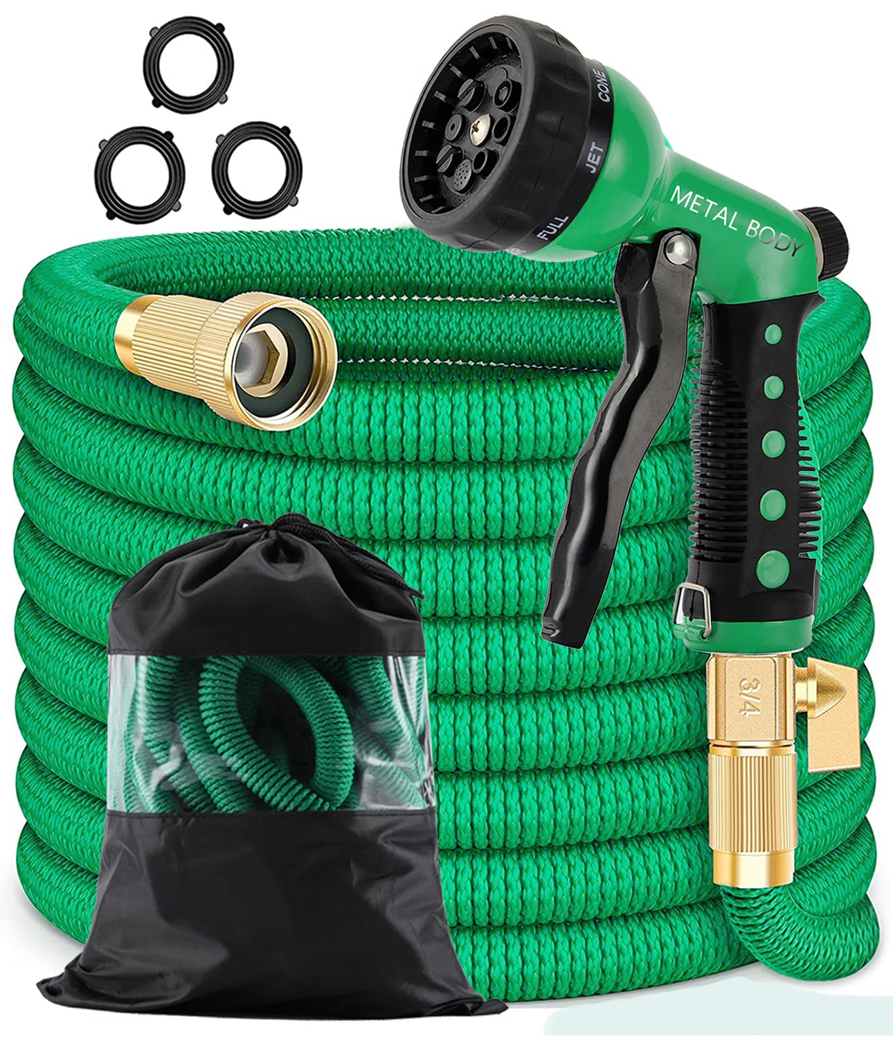 50 ft Expandable Garden Hose with 8-Function Spray Nozzle - Lightweight, No-Kink, Durable 3-Layer Latex Core & 3/4