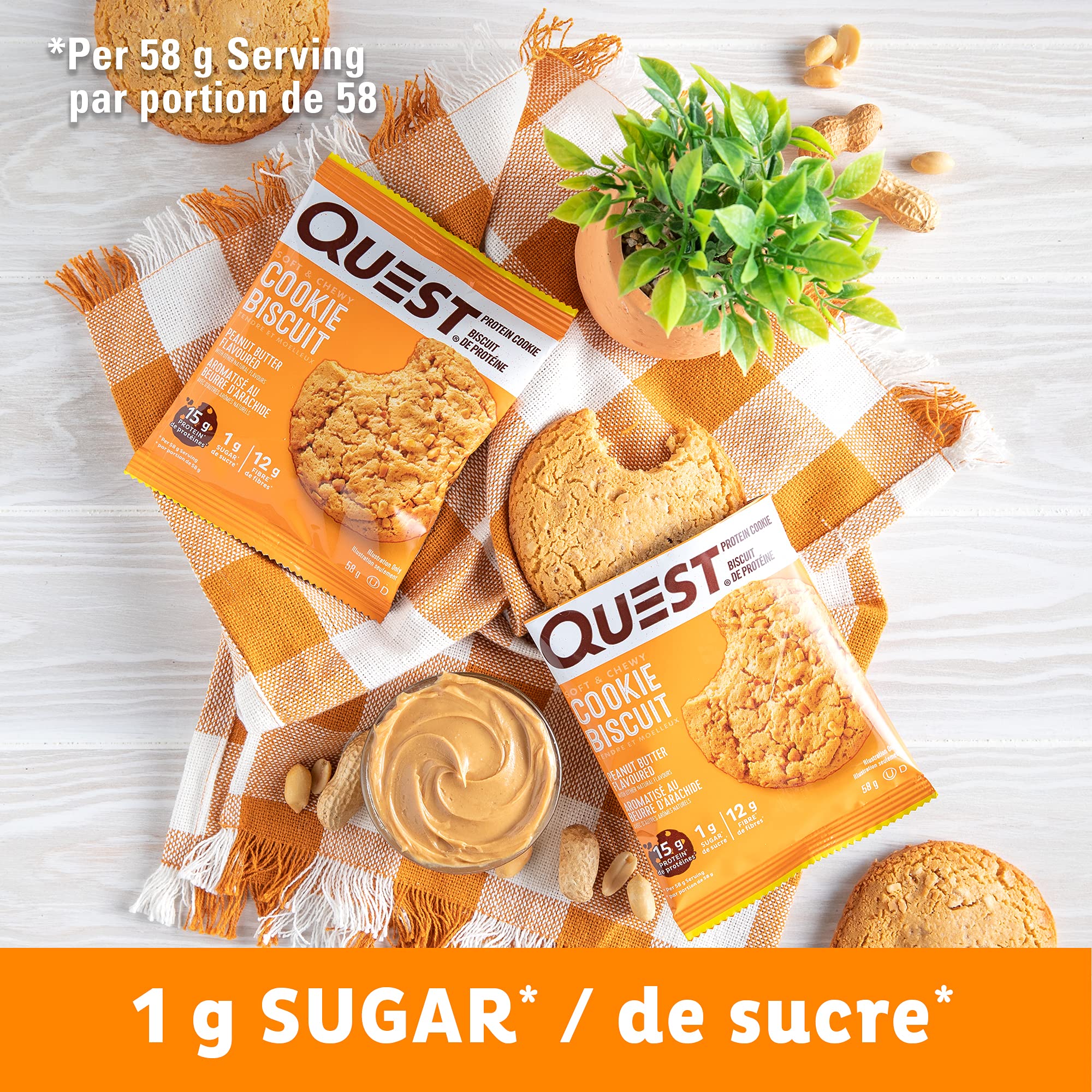 Quest Nutrition Peanut Butter Protein Cookies - 15g Protein, 1g Sugar, Keto Friendly, Low Carb, High Fiber Snack (12 Count) | Perfect for Post-Workout Recovery, Healthy On-The-Go Snacking & Ketogenic Diet