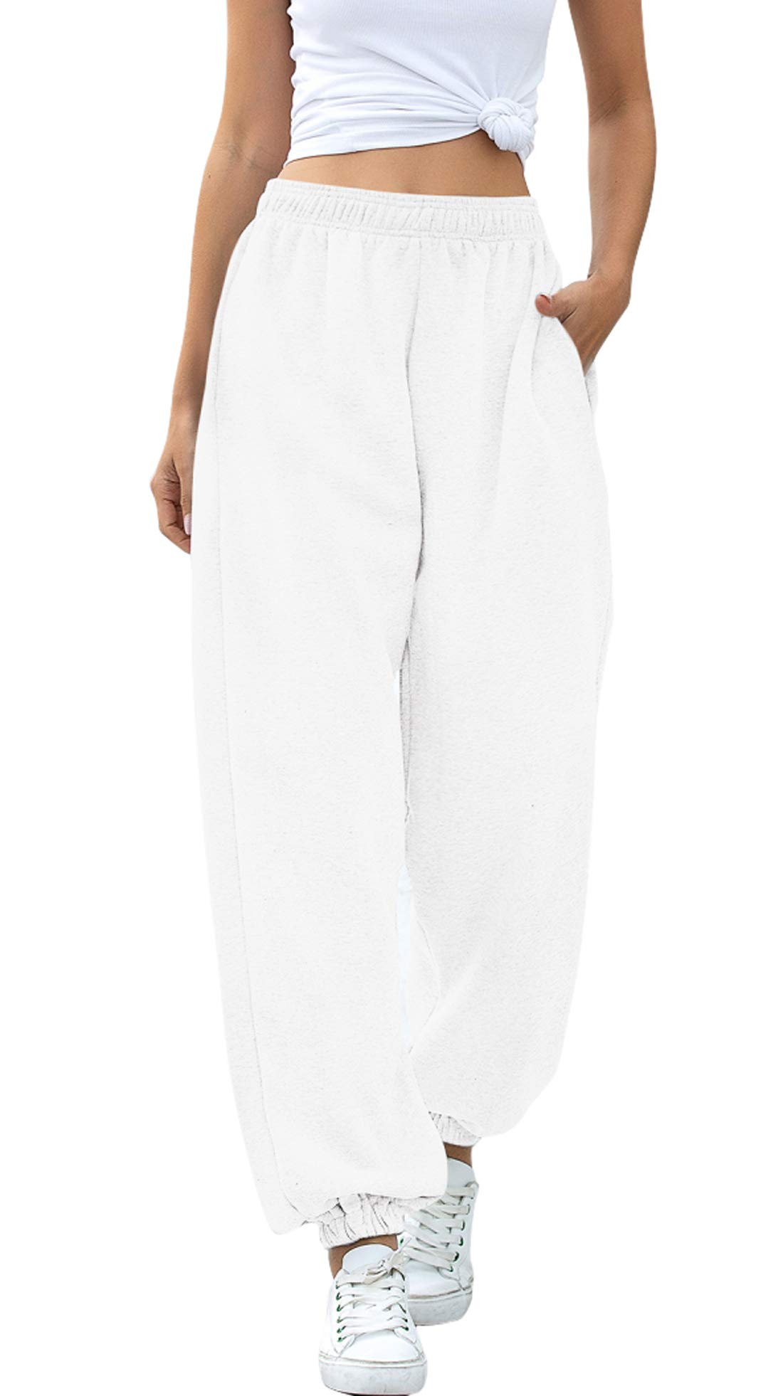 Women's High Waisted Fleece Jogger Sweatpants - Loose Fit Gym Pants with Pockets for Yoga, Running & Lounge Wear - Comfortable Winter Workout Pants