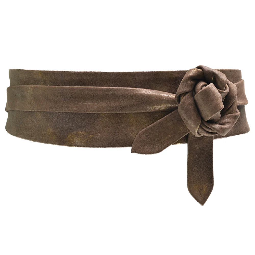 Genuine Leather Wrap Belt in Truffle Shimmer - Stylish Waist Cincher for Women, Perfect for Dresses, Skirts & High-Waisted Pants | Fashion Accessory for Casual & Formal Outfits