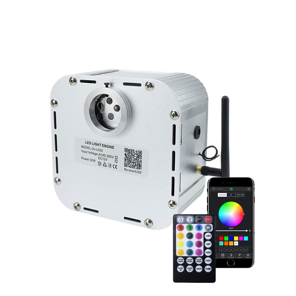 AZIMOM 32W RGBW Fiber Optic Light Source with Bluetooth/RF Control & Music Sensor - Twinkle Star Ceiling Light Engine for Cars, Home Decor, and Party Lighting Effects | Perfect for Bedroom, Theater, and Holiday Decoration
