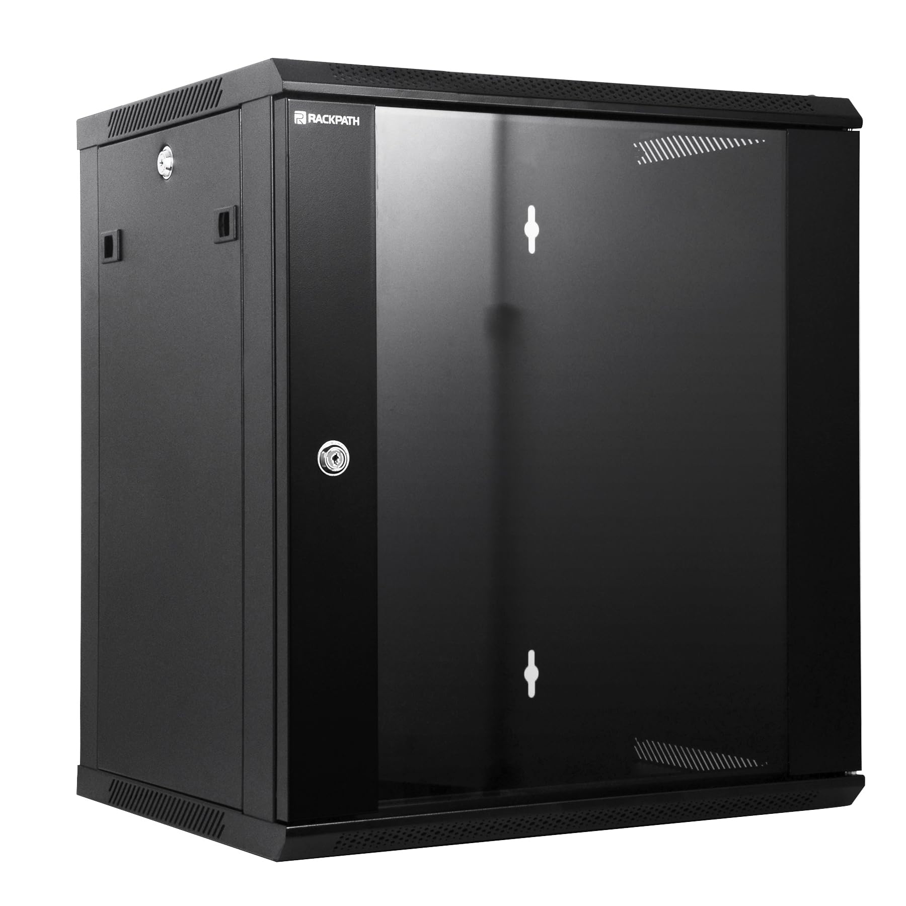 12U Wall Mount Server Cabinet - Heavy Duty Network Rack Enclosure with Quiet Cooling Fans & Locking Tempered Glass Door (Black) - Ideal for Data Centers, Server Rooms, and Home Office Network Setup