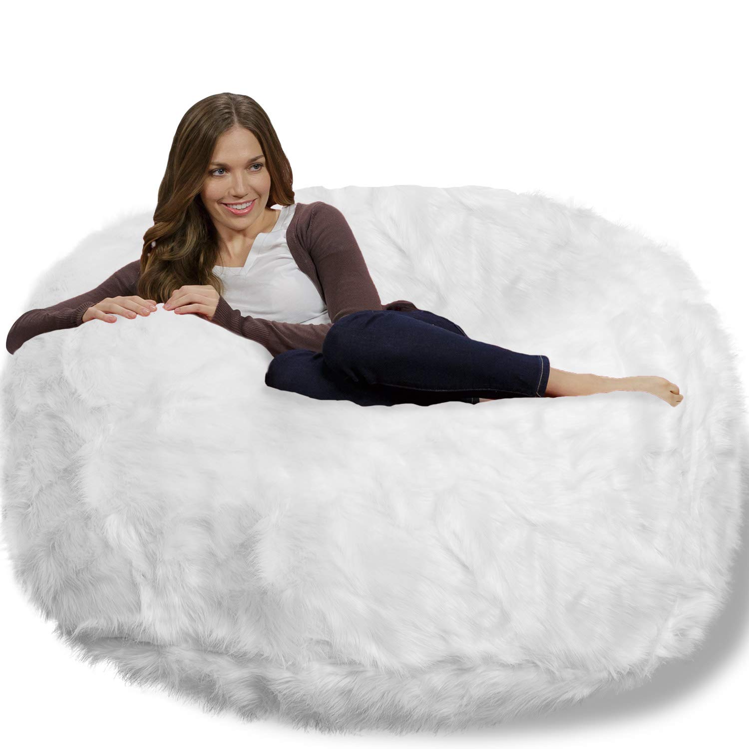 Chill Sack - 4-Feet Memory Foam Bean Bag Chair with Plush Faux Fur Cover | Ultra Comfortable for Living Room, Bedroom, Gaming & Movie Nights