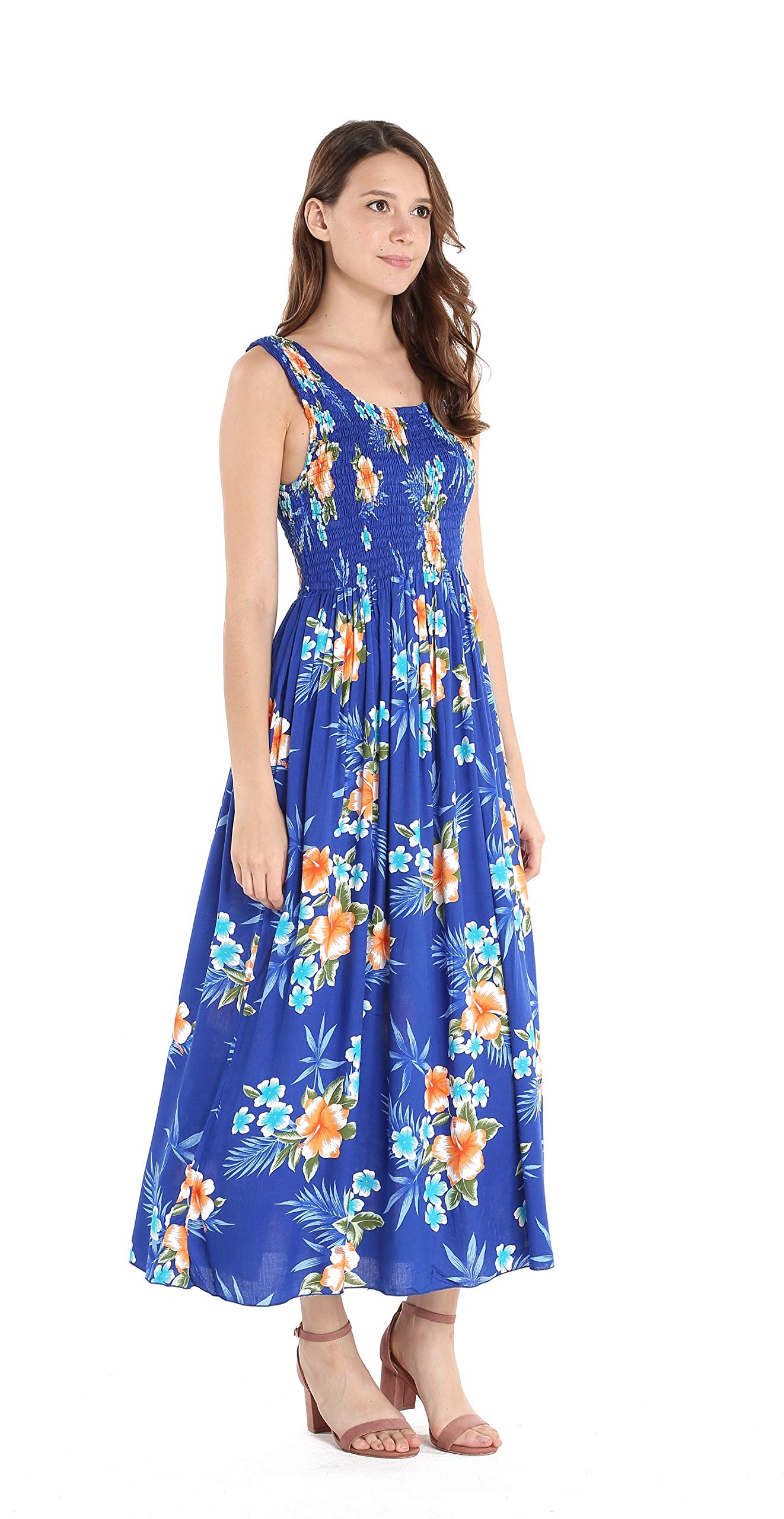 Hawaiian Maxi Dress for Women - Floral Hibiscus Print, Stretchy Elastic Tank Top, Beach Luau Party Outfit | Perfect for Summer Vacations, Beach Weddings & Tropical Getaways