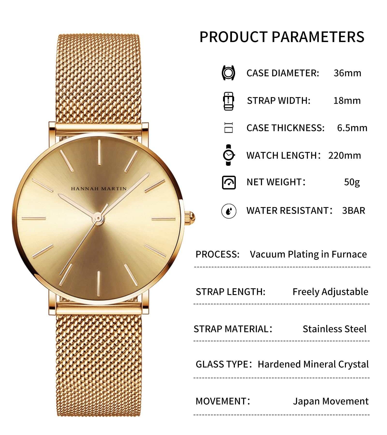 Elegant Waterproof Ladies Analog Quartz Wrist Watch - Stainless Steel Band with Diamond Accents - Luxury Fashion Watch for Women - Perfect for Office, Party & Everyday Wear