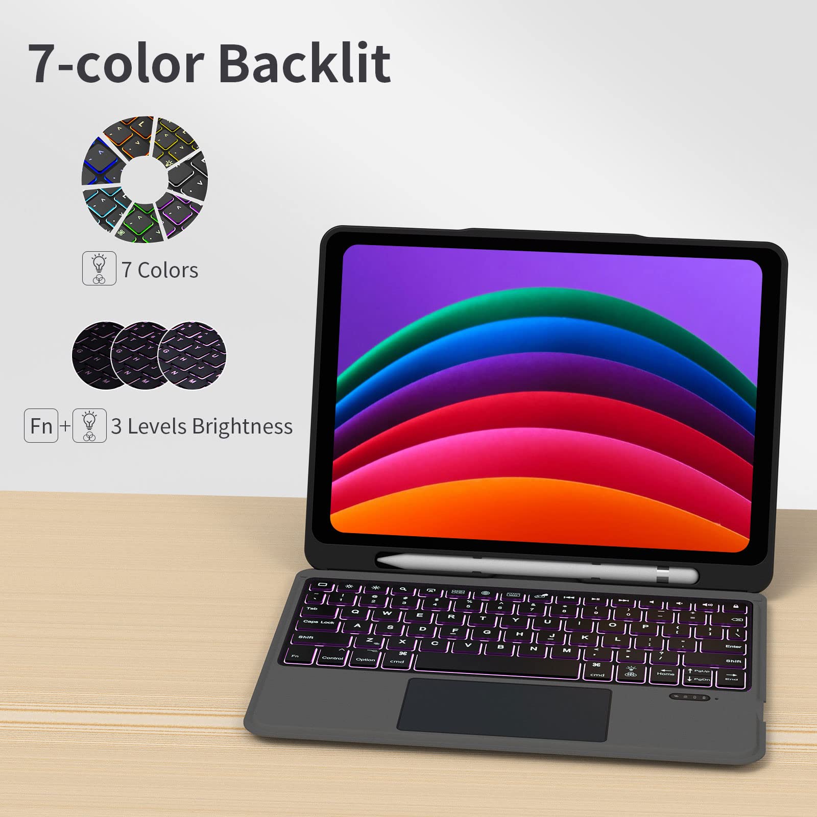 10.2 Inch iPad 9th/8th/7th Gen Case with Backlit Keyboard & Trackpad - Magnetic Detachable Cover for iPad Pro 10.5 & iPad Air 3 - Includes Pencil Holder | Perfect for Work, Study & Travel