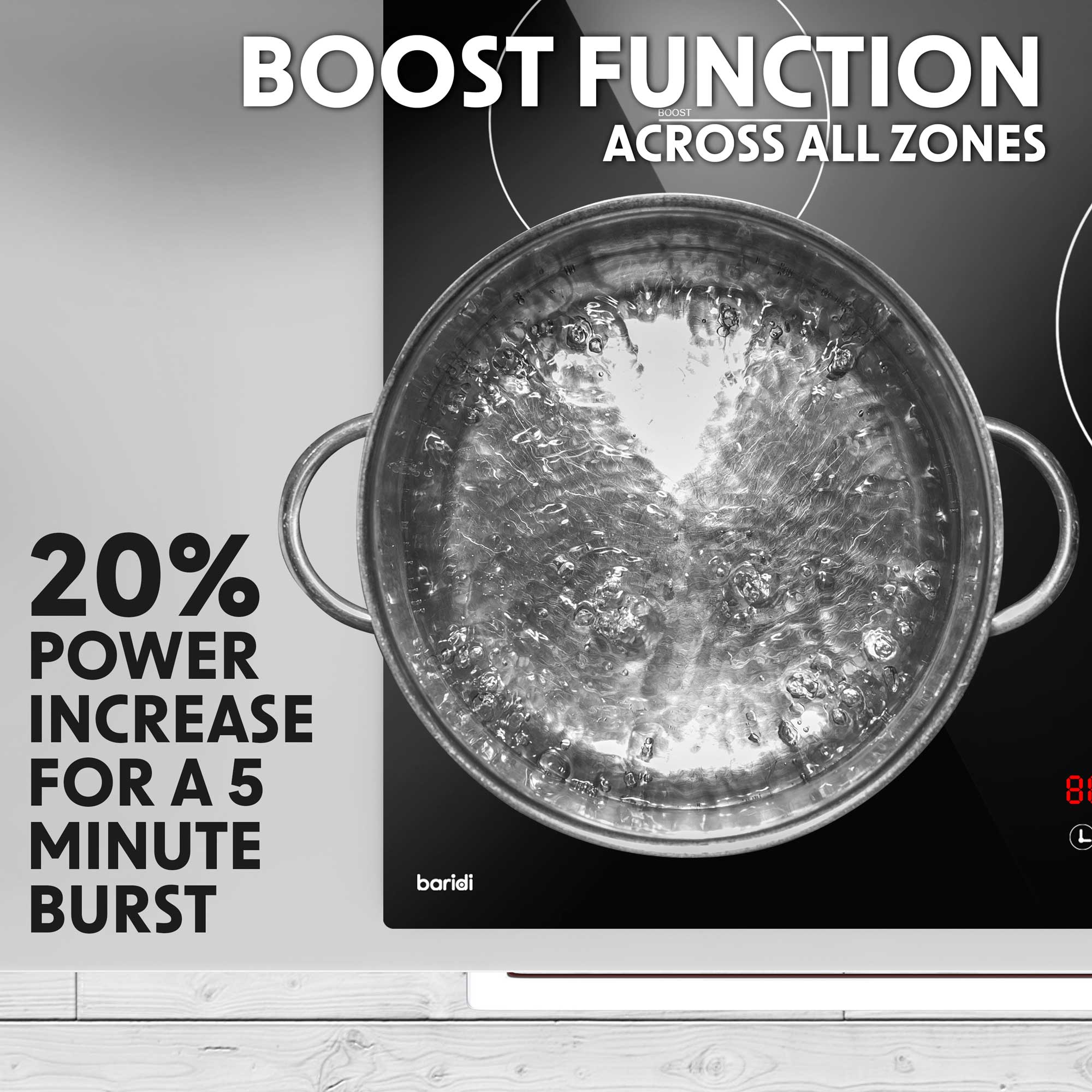 Baridi 90cm Induction Cooktop with 5 Cooking Zones, 9300W Power, Boost Function & 9 Heat Settings - Touch Control for Fast & Precise Cooking - Perfect for Home Kitchens & Professional Chefs