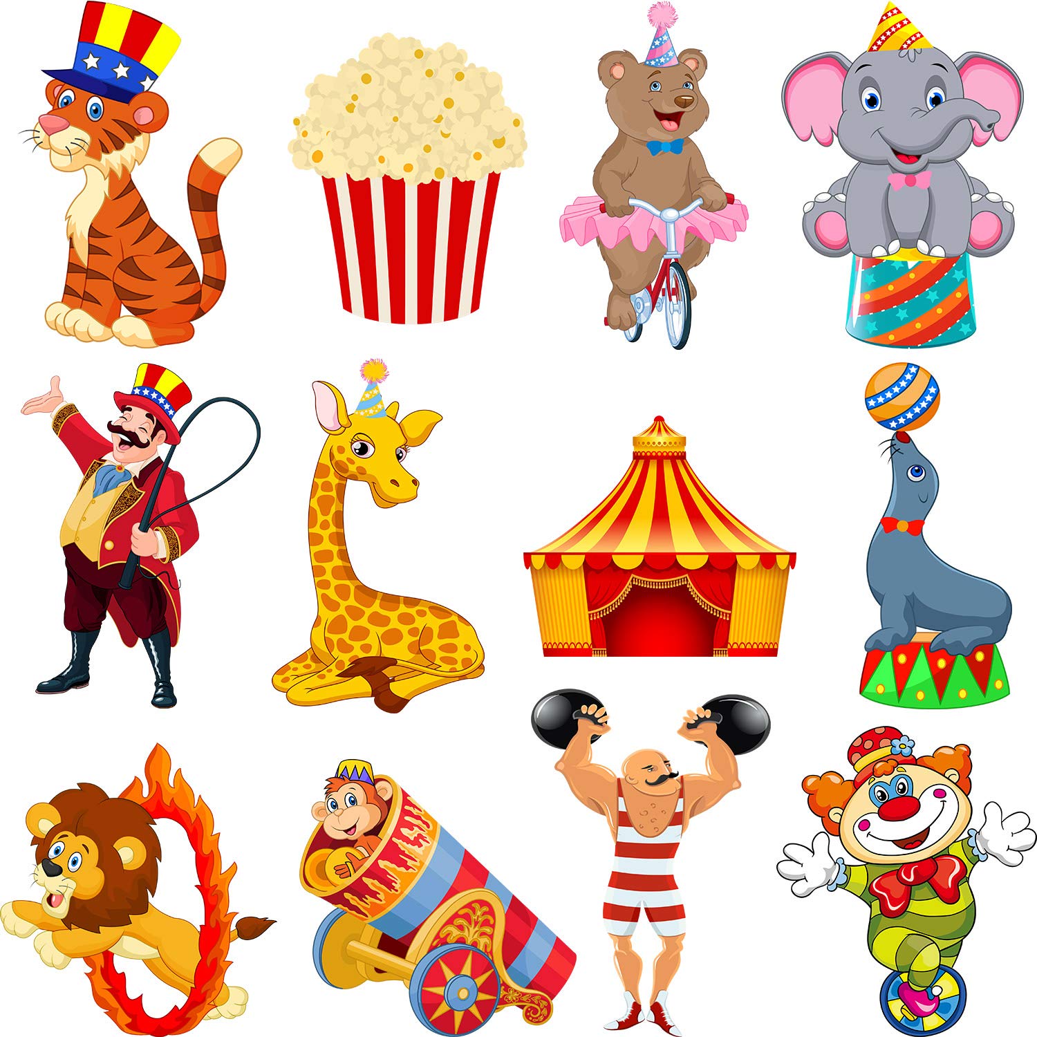 24-Piece Carnival Cutouts Party Supplies - Circus Theme Birthday Decorations with Animals & Clowns | Perfect for Circus-Themed Parties, Carnival Events, and Birthday Celebrations