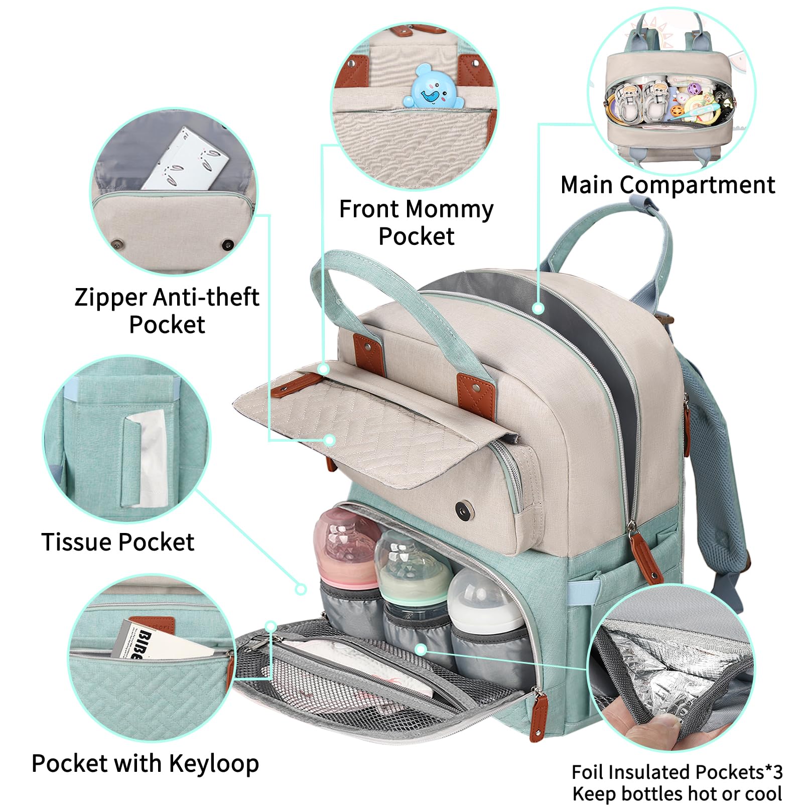 **Waterproof Diaper Backpack for Moms & Dads - Large Baby Travel Bag with Insulated Bottle Pockets & Stroller Straps - Perfect for Daycare, Travel, and On-the-Go Parents**