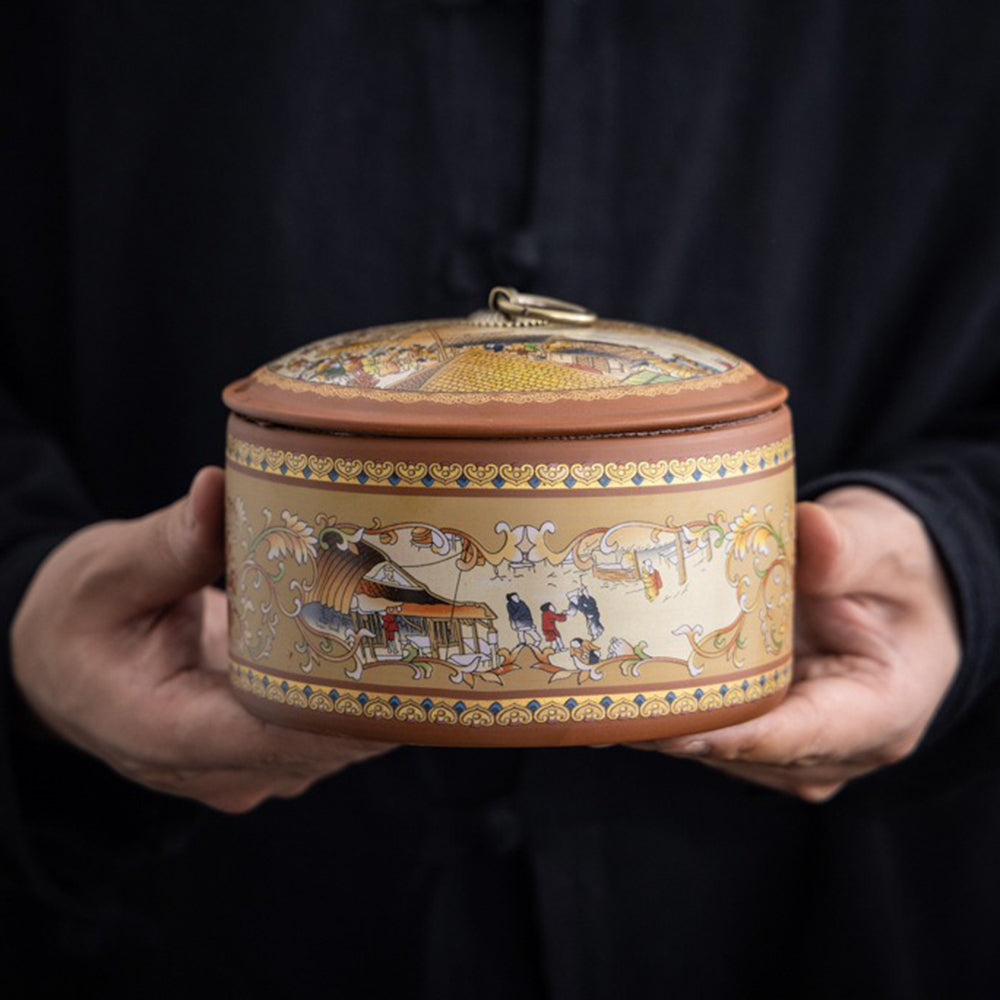 Qingming Festival Riverside Scene Tea Caddies Set - Chinese Style Ceramic Tea Storage Canisters for Loose Leaf Tea - Perfect for Home, Office & Gift Giving