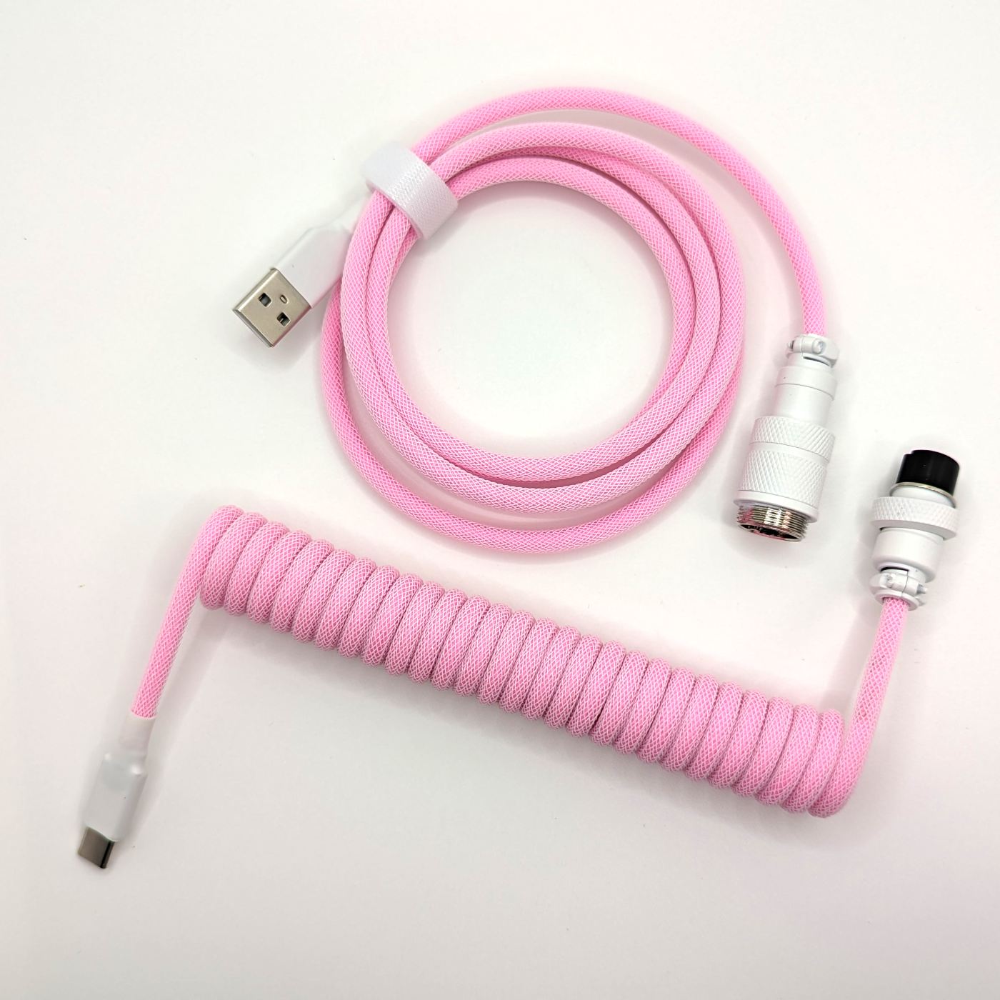 Premium Coiled USB-C Keyboard Cable - Marshmallow Color | Durable Nylon Braided Aviator Cord for Mechanical Keyboards | Perfect for Gaming, Office & Home Workspace Setup