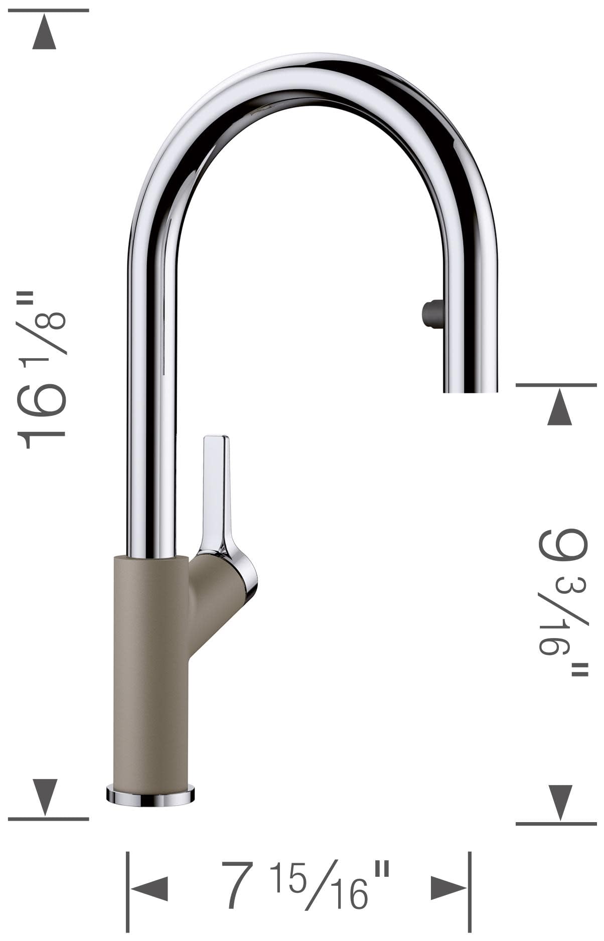 BLANCO 526395 Urbena Single Handle Pull-Down Kitchen Faucet 1.5 GPM Low Flow in Cinder/Chrome Finish - Perfect for Modern Farmhouse & Contemporary Kitchen Sinks