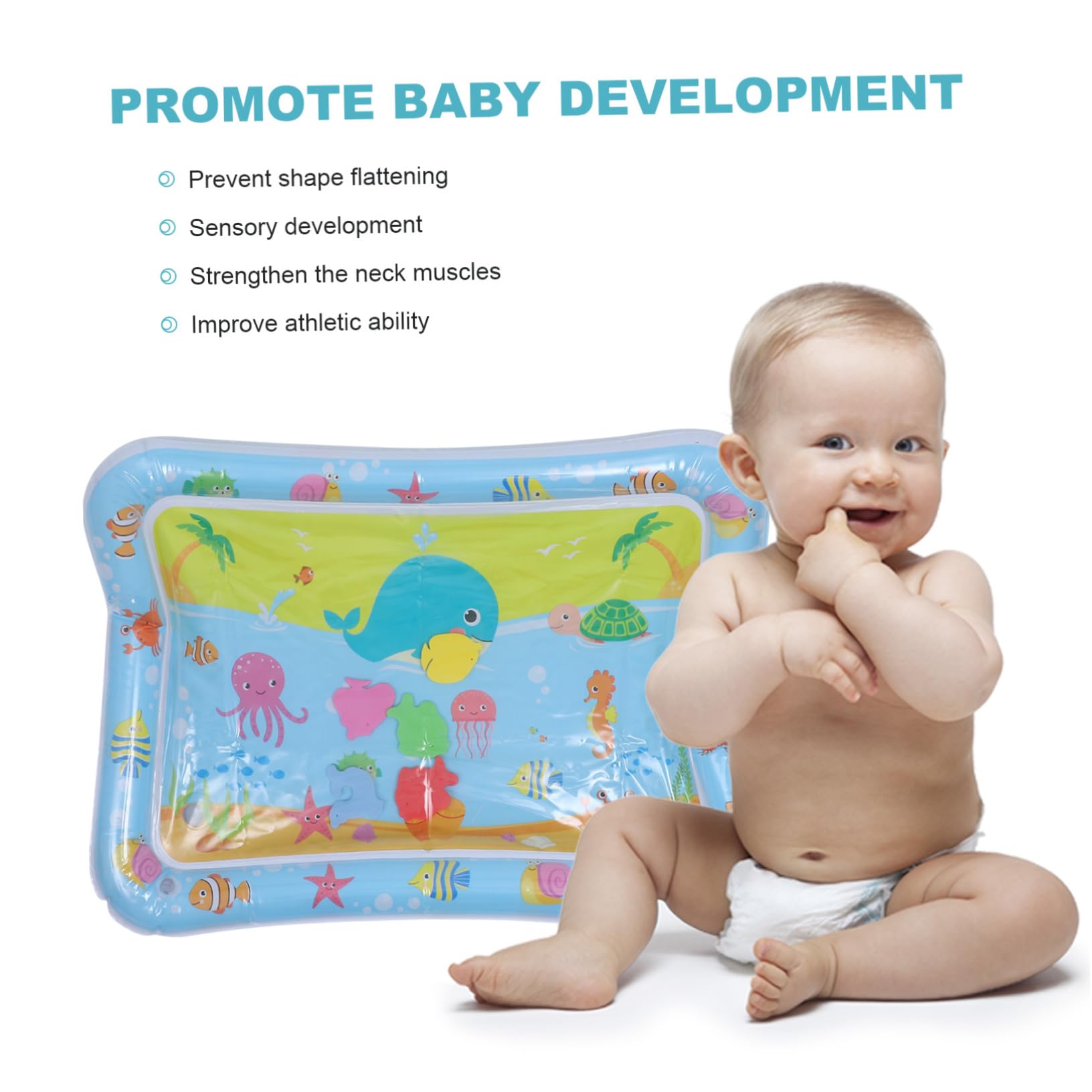 CIMAXIC 2 Pack Baby Tummy Time Water Play Mat - Blue Ocean Themed Sensory Activity Mat for Infants & Toddlers | Safe BPA-Free Plastic for Crawling, Learning & Developmental Play