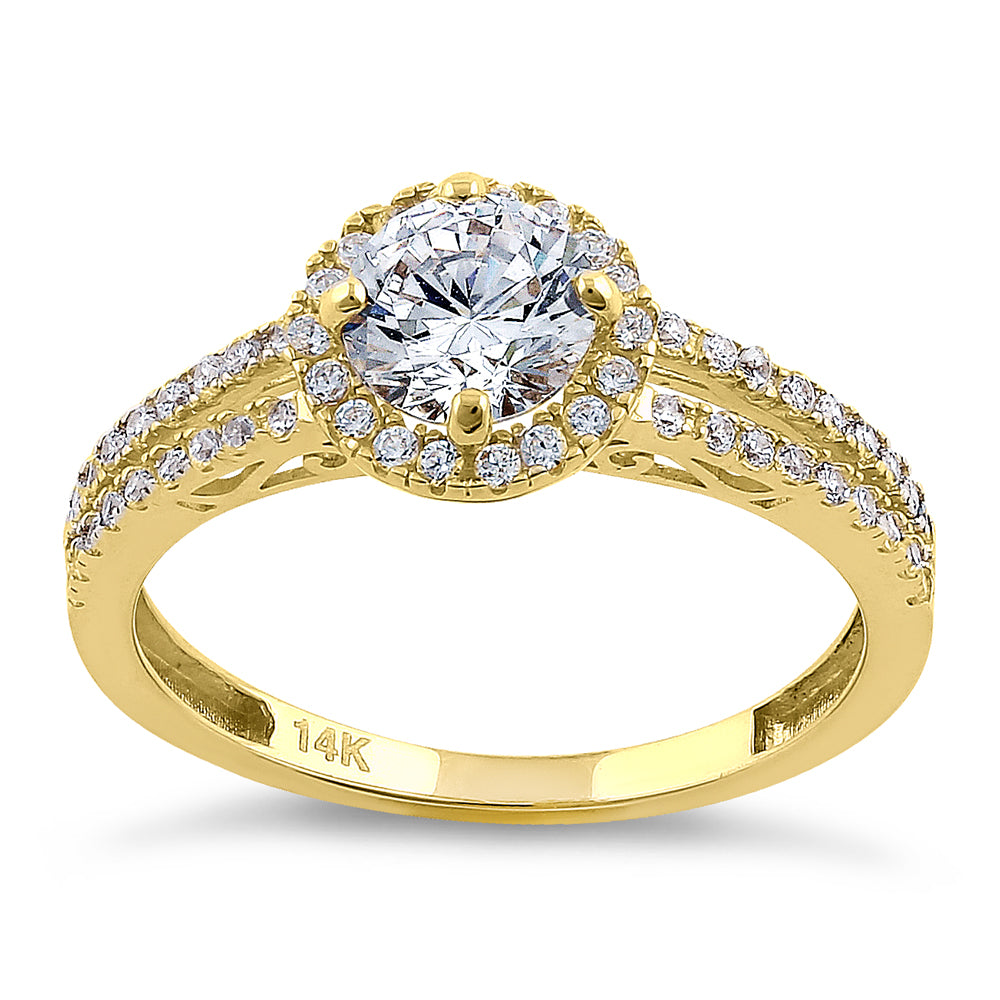 14K Yellow Gold Round Cut Halo Cubic Zirconia Engagement Ring for Women - Perfect for Proposals, Weddings & Anniversary Gifts