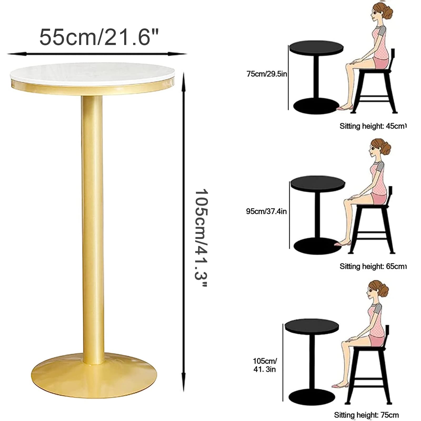 QQXX Modern Round Bar Table with White Marble Top & Gold Base - 41.3in Height Sturdy Bistro Table for Restaurant, Cafe, Pub - Easy Assembly Commercial Dining Furniture for Indoor/Outdoor Use
