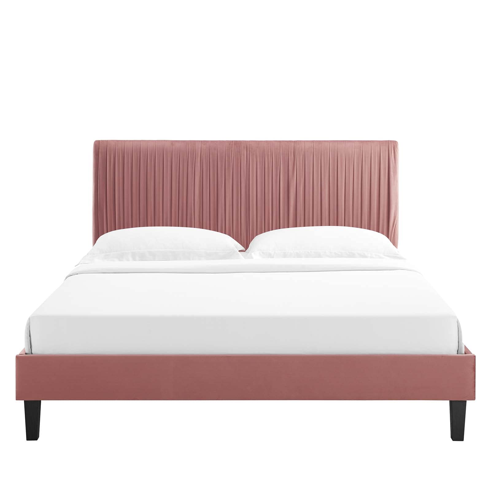 Modway Peyton Performance Velvet Queen Platform Bed Frame - Dusty Rose Upholstered Bed with Wooden Slats | Perfect for Modern Bedrooms & Master Suites