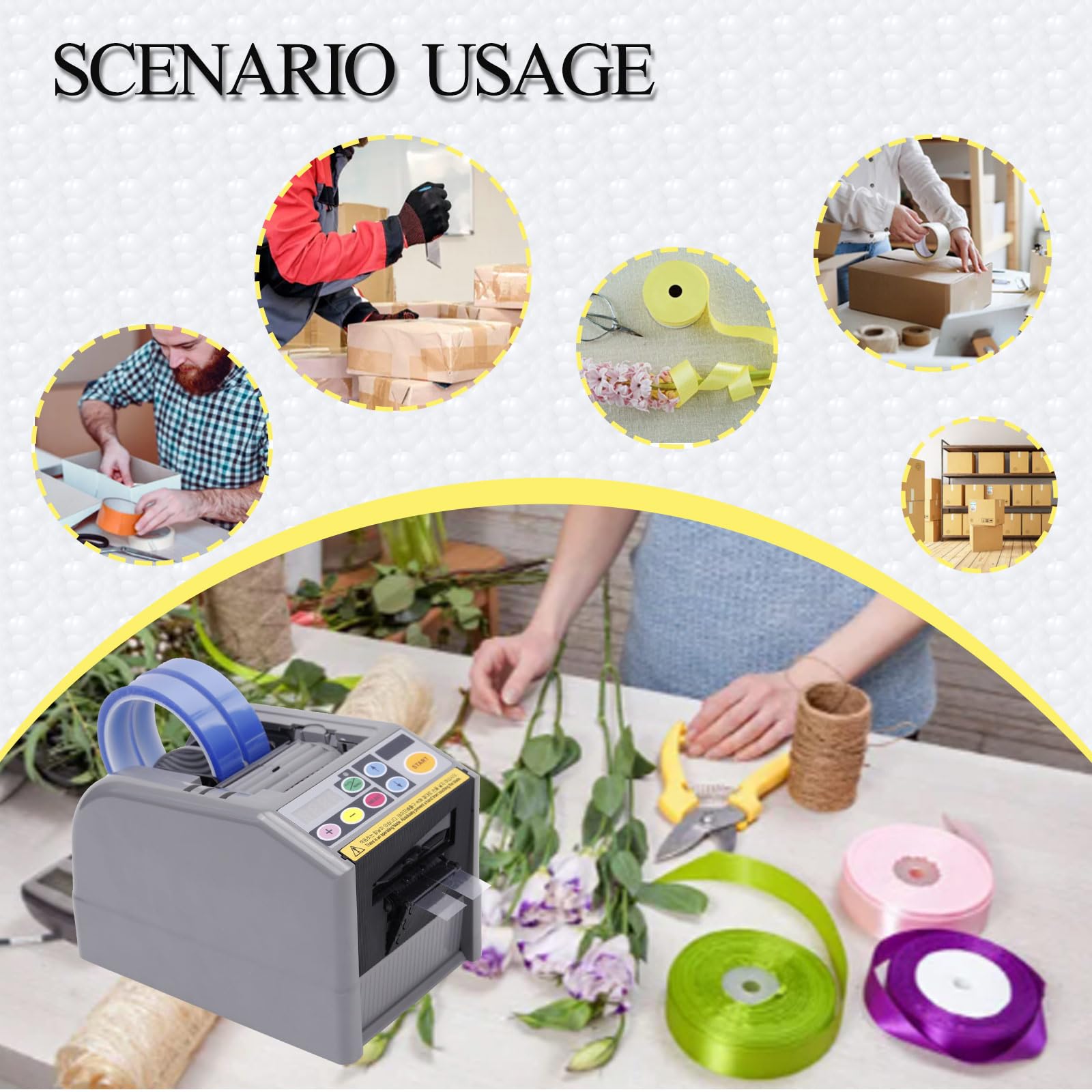 Automatic Tape Dispenser - Electric Tape Cutting Machine for 6-60mm Width Tapes | 999mm Max Cutting Length | Perfect for Packaging, Shipping & Crafting