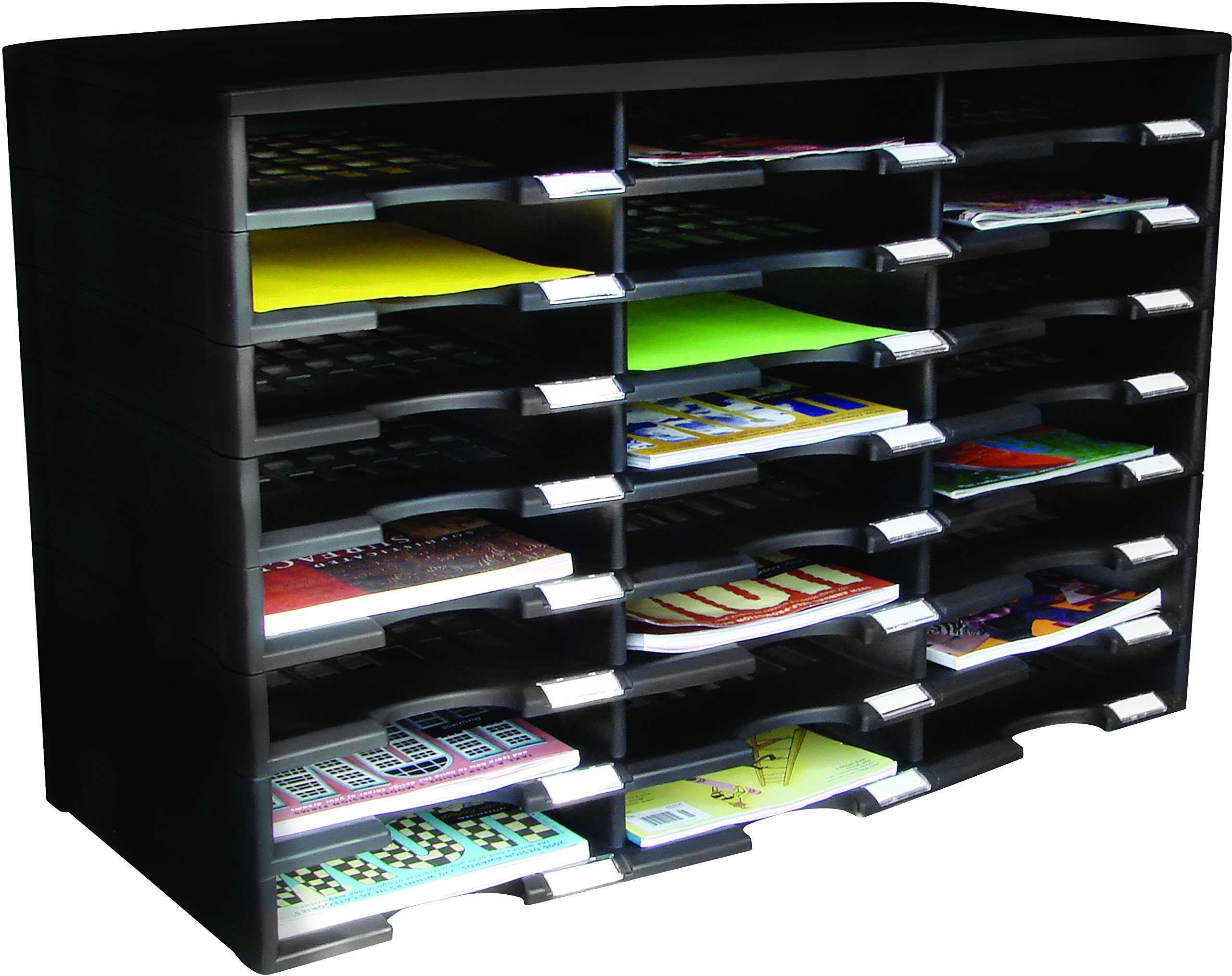 Storex 12 Compartment Plastic Organizer Bin - Stackable Storage Box for Office Supplies, Craft Beads, Jewelry & Small Parts - Perfect for Home, Office & School Organization