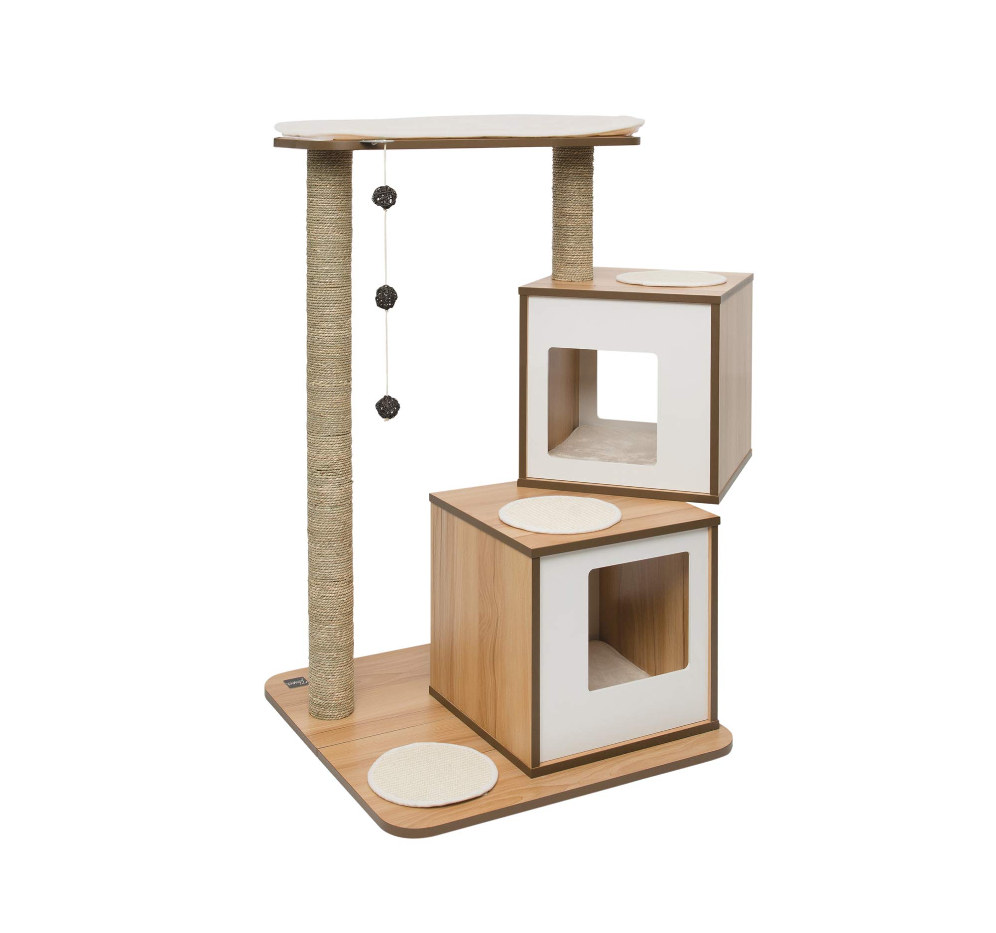 Premium Walnut Double Vesper Cat Tree with Scratching Posts - Sturdy & Stylish Cat Climbing Furniture for Indoor Cats - Perfect for Play, Rest & Exercise in Living Rooms & Bedrooms